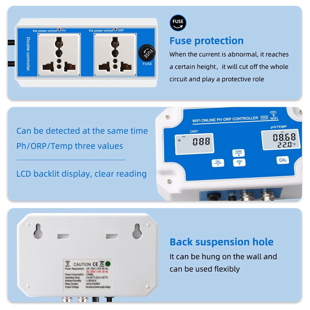 Smart WIFI Misuratore Online PH ORP Temp Acquario Tester di Qualità 'Acqua Kit Controller Monitor per Piscina Spa Spina Europea