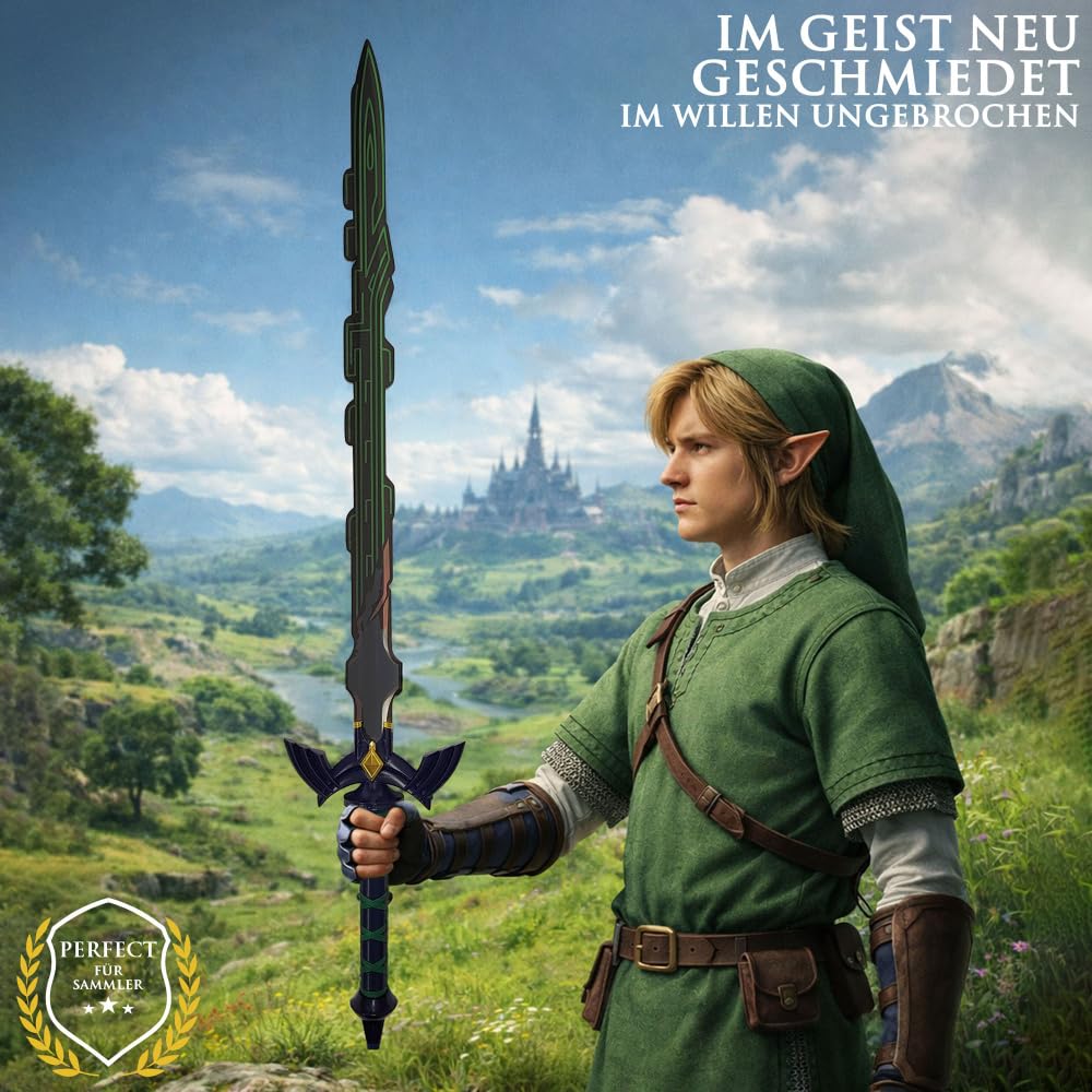 Schwert Zelda - Link Hylia Master Schwert, Zelda Sword Edelstahl mit Scheide, Metall Stahlschwert für Zelda Kostüm & Zelda Geschenk