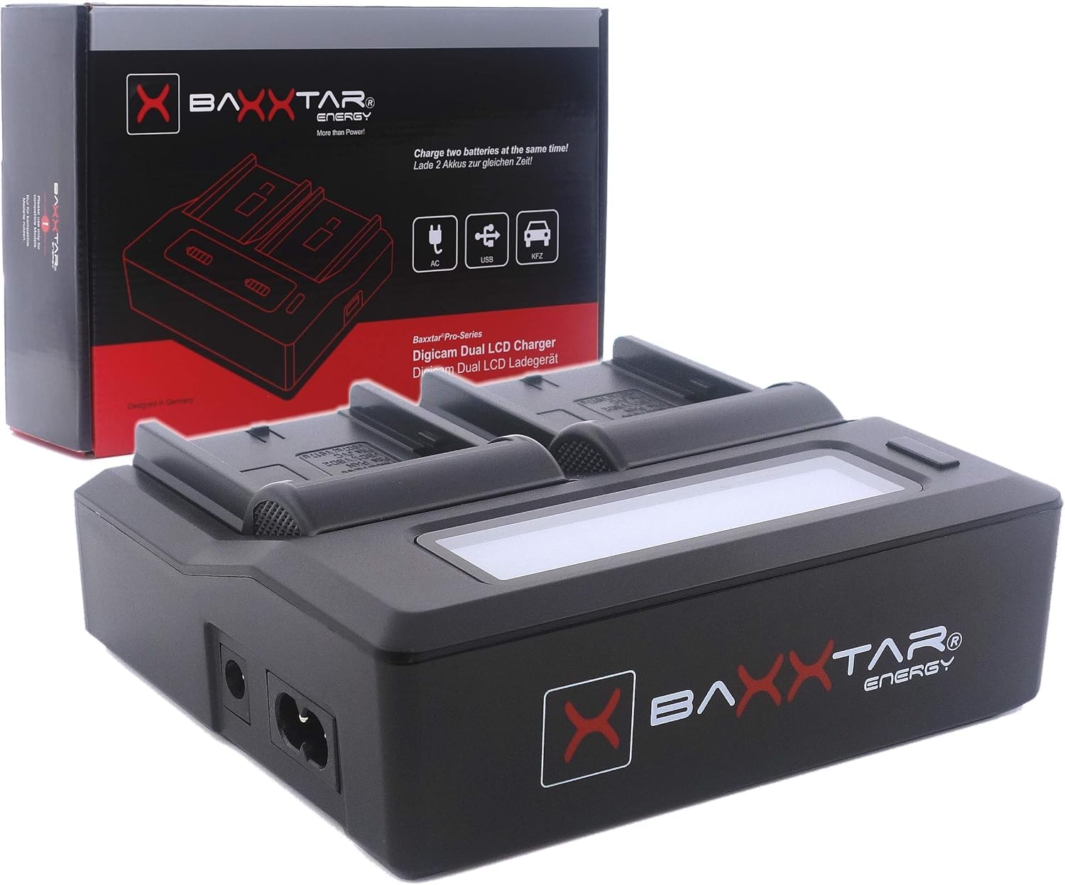 Baxxtar Pro - Cargador Dual (LCD) - Compatible con Todas Las baterías de la Serie Sony NP-F | NP-F550 NP-F750 NP-F970 NP-FM500H, etc.