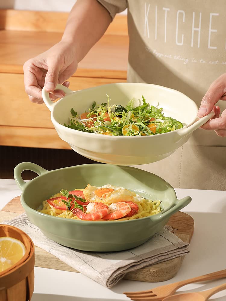 SOUJOY Lot de 6 bols à soupe, bols à céréales en céramique de 591 ml avec poignées, saladier individuel de forme irrégulière pour soupe, pâtes, crème glacée, fruits, dessert, apéritif, riz, glacé mat