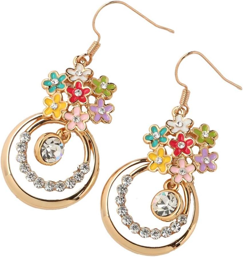Daylira Colorful Flower Rhinestone Circle Dangle Earrings Hooks for women