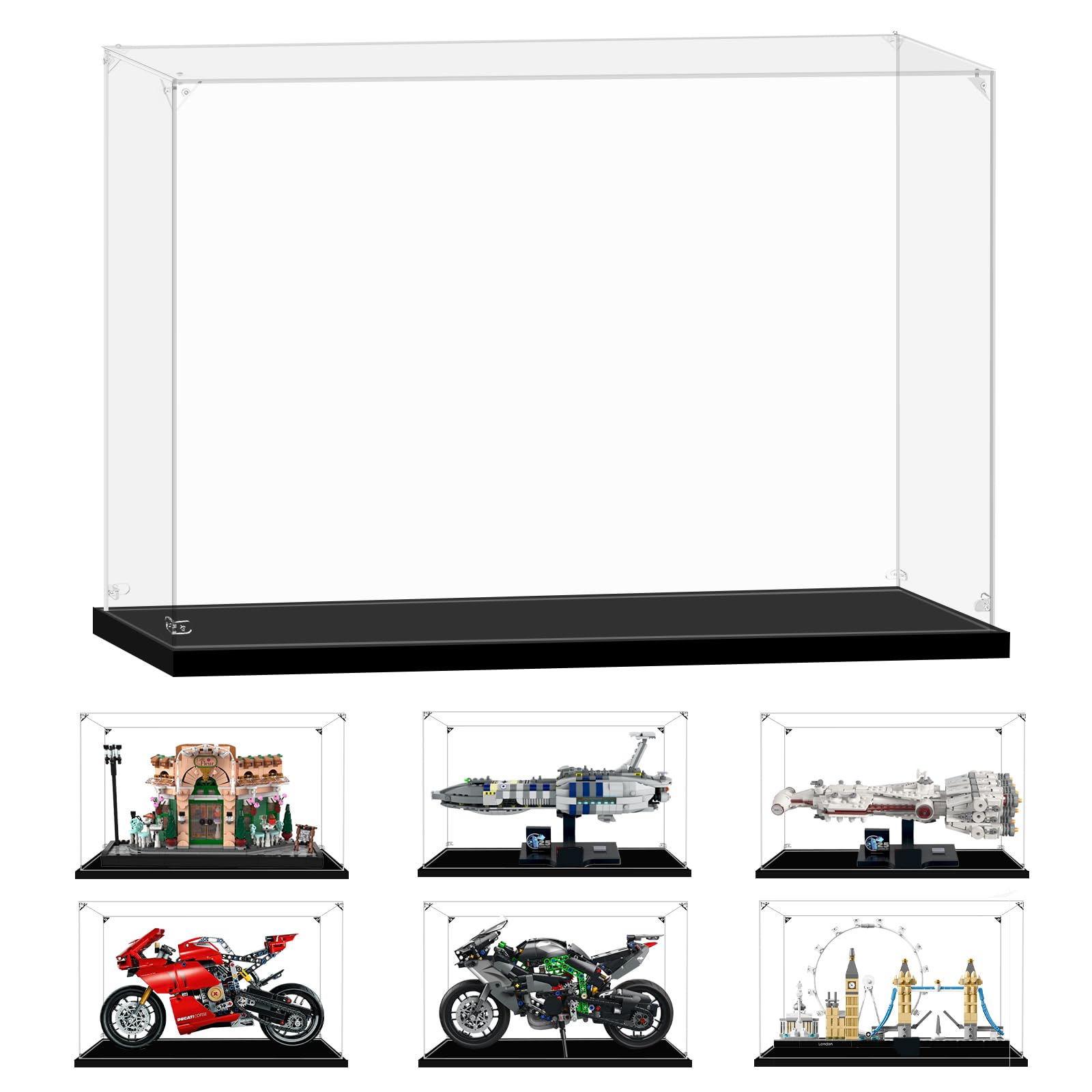 LILIKAKA Acrylic Display Case for Lego 10362 French Café, 42107 Ducati Panigale V4 R, 42170 Kawasaki Ninja H2R, 75376 Tantive IV, 75377 Invisible Hand or 21034, 14.17x5.51x7.87inches (36x14x20cm)