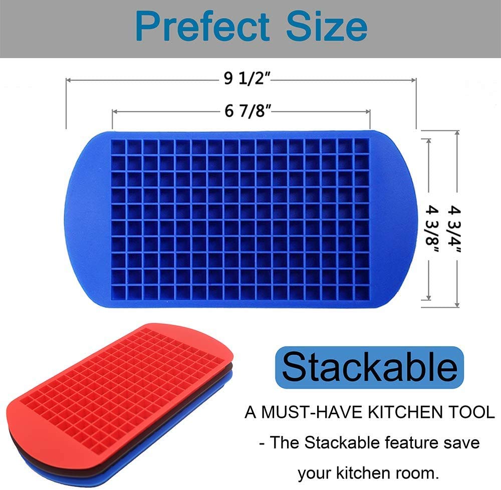 AUFELL Set 3 Stampi Per Cubetti Di Ghiaccio In Silicone - 160 Mini Cubetti Da 0,95 Cm, Forma Quadrata, Per Bar, Budini, Cioccolatini (nero, Rosso, Blu) - copertina