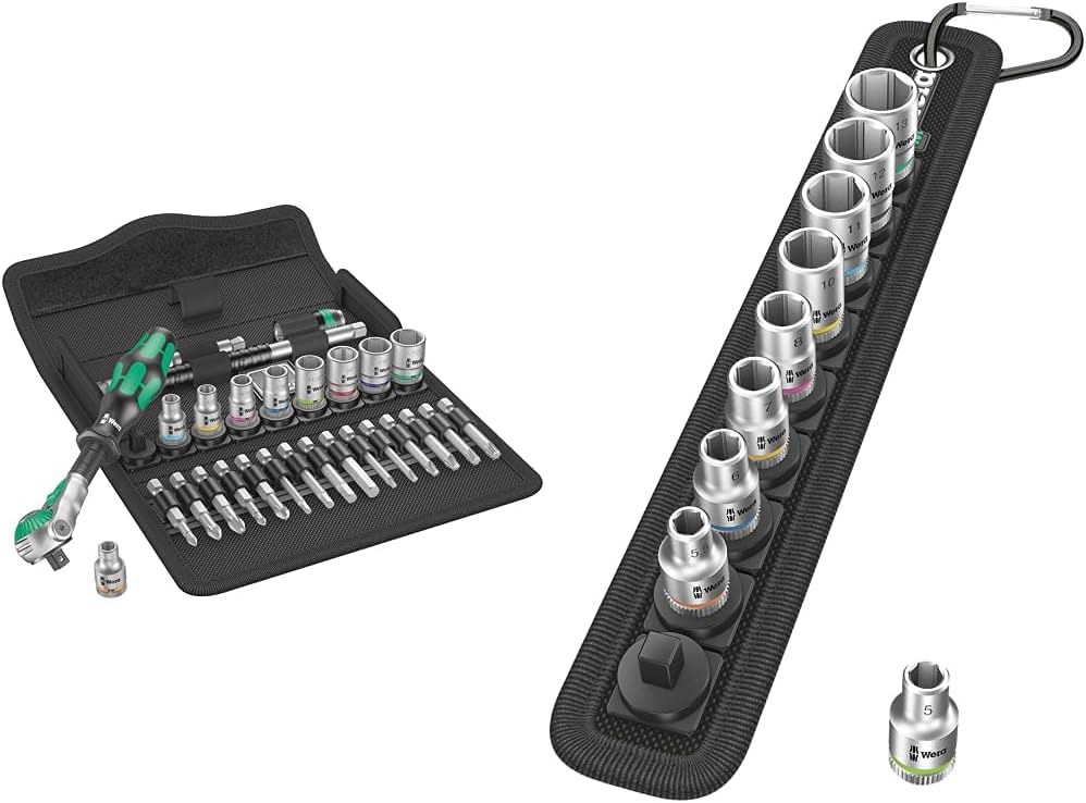 Ratchet Set, 28, 1/4 in, SAE and Wera Tools 05003883001 Belt 4 Sock Set