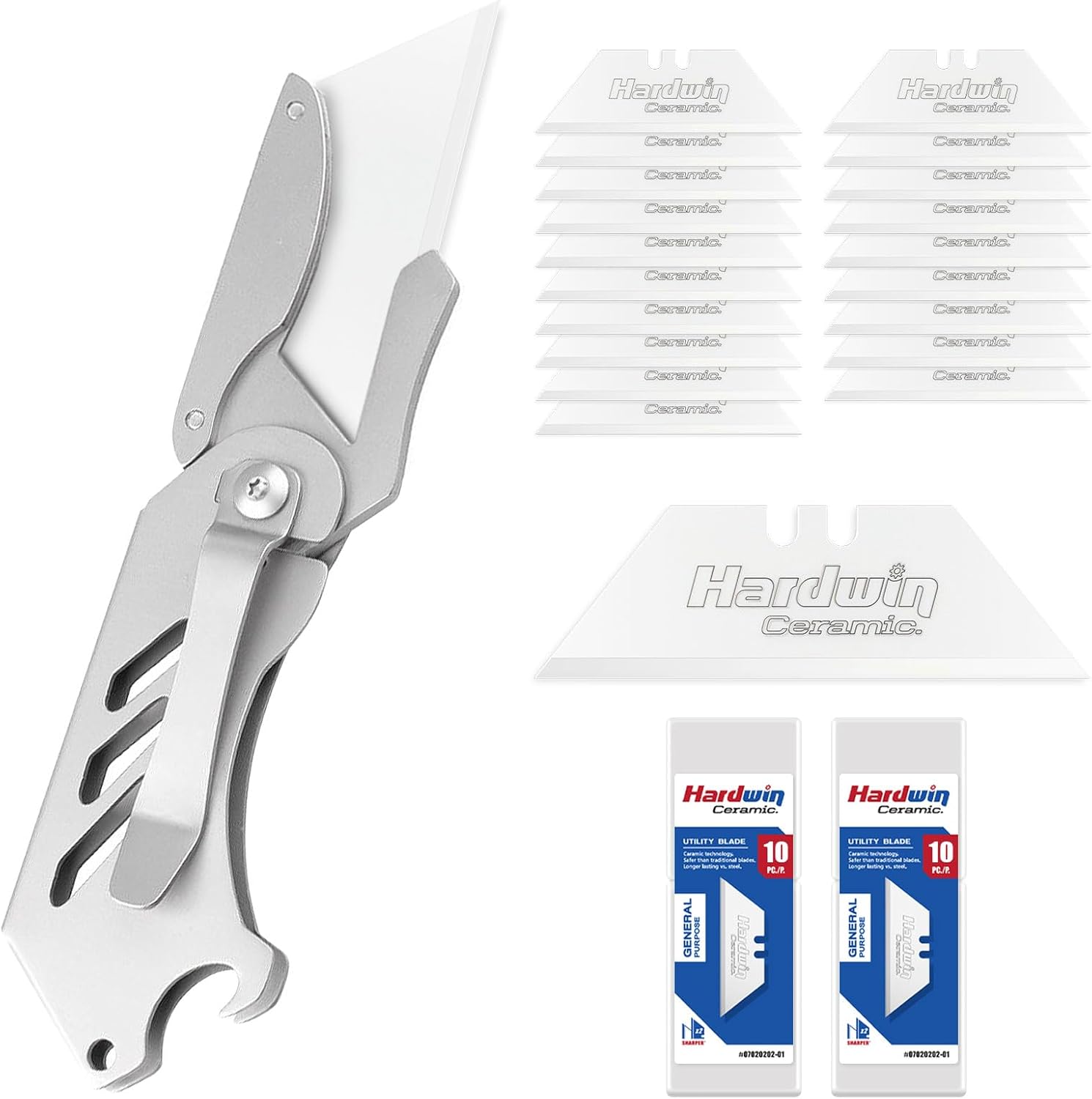 Premium Zirconia Ceramic Utility Knife Blades - 20Pack with Free Metal Holder, Rustproof for Craft & Precision Box Cutting