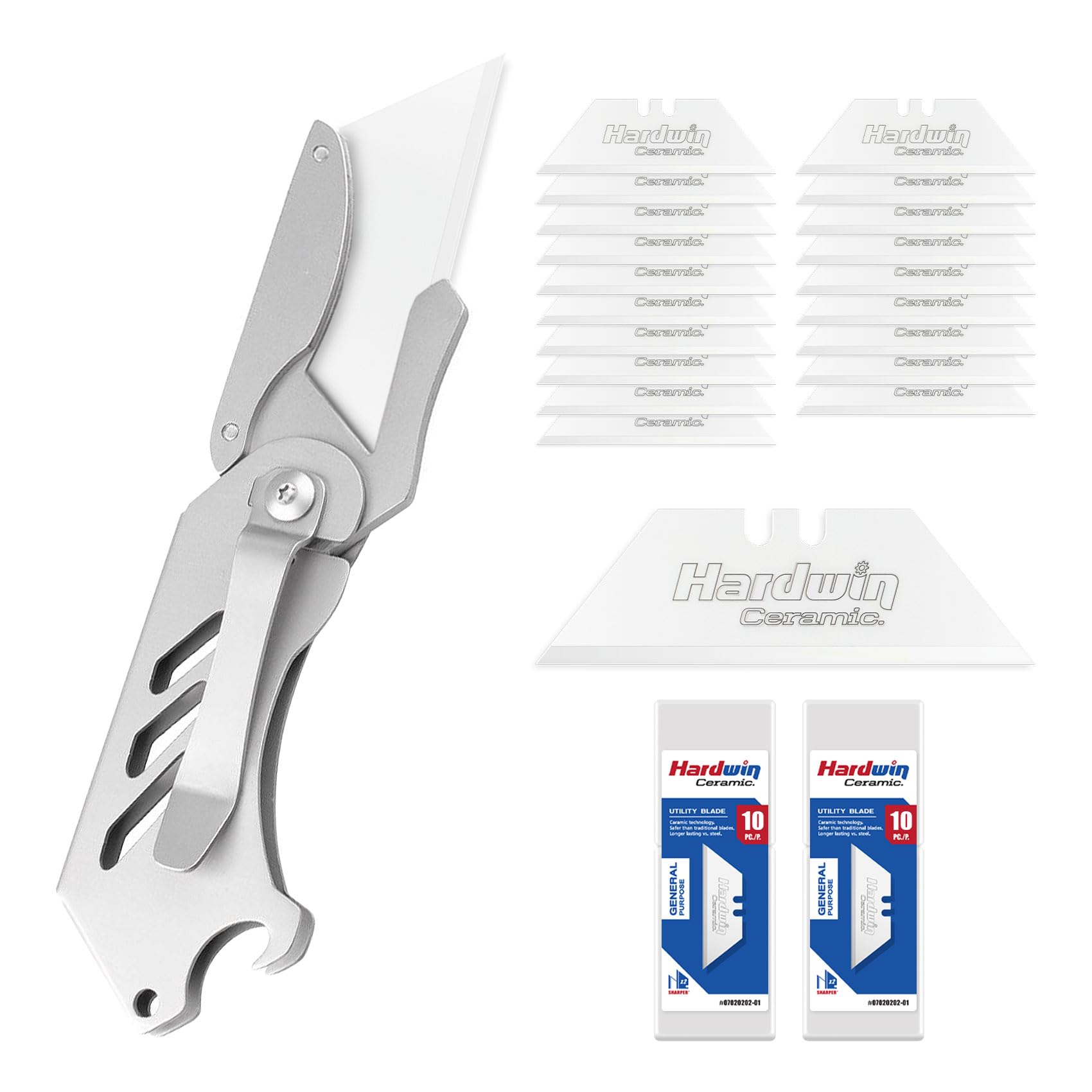 Lot de 20 lames de couteau utilitaires en céramique de zircone de qualité supérieure avec support en métal, antirouille pour travaux manuels et découpe de boîte de précision