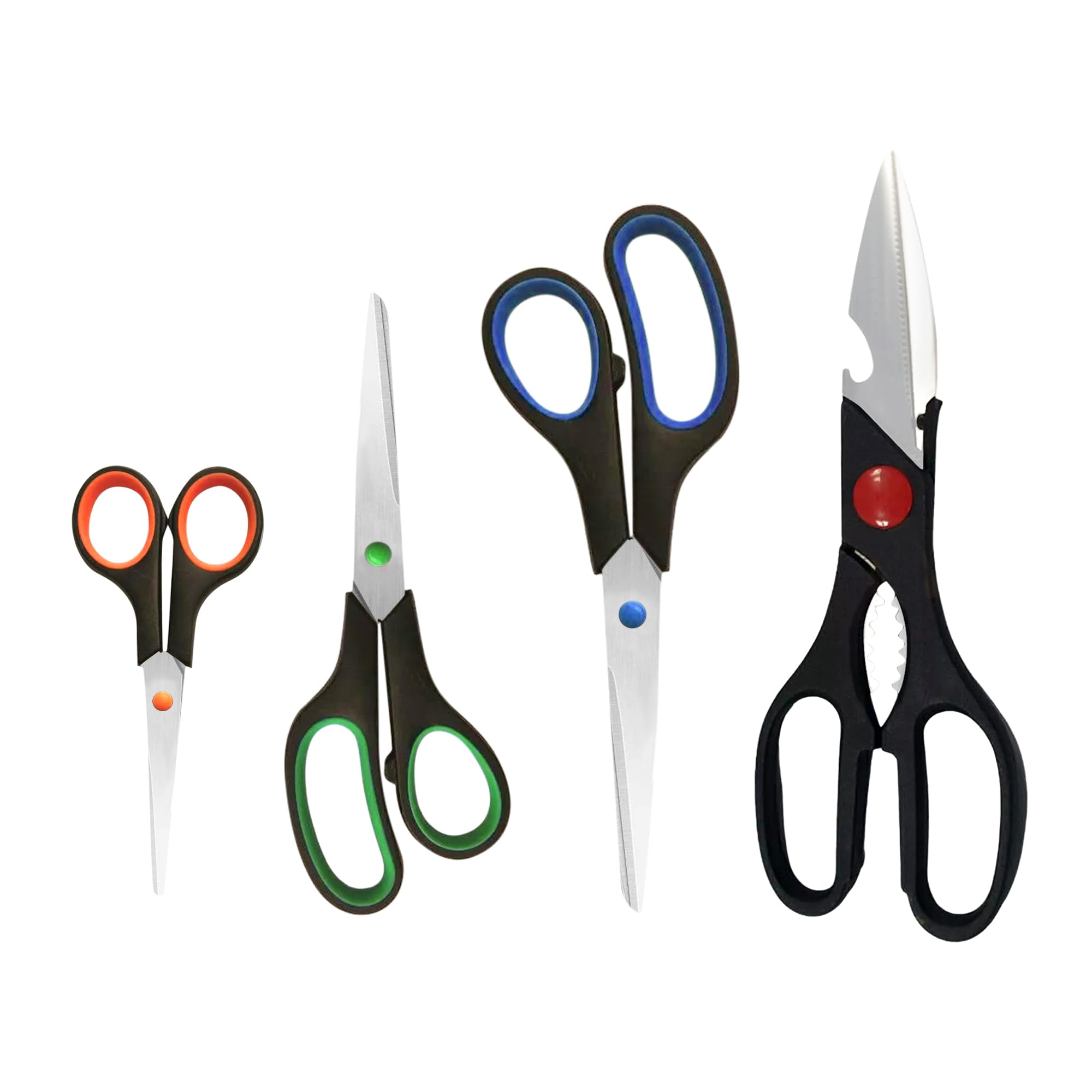 GLUN® 4 Stück Mehrzweckschere für Büro, Küche, Basteln, Papierschneider, Linie, Kleiderherstellung, Kinder und Heimwerker, Rechtshänder, 4 Stück