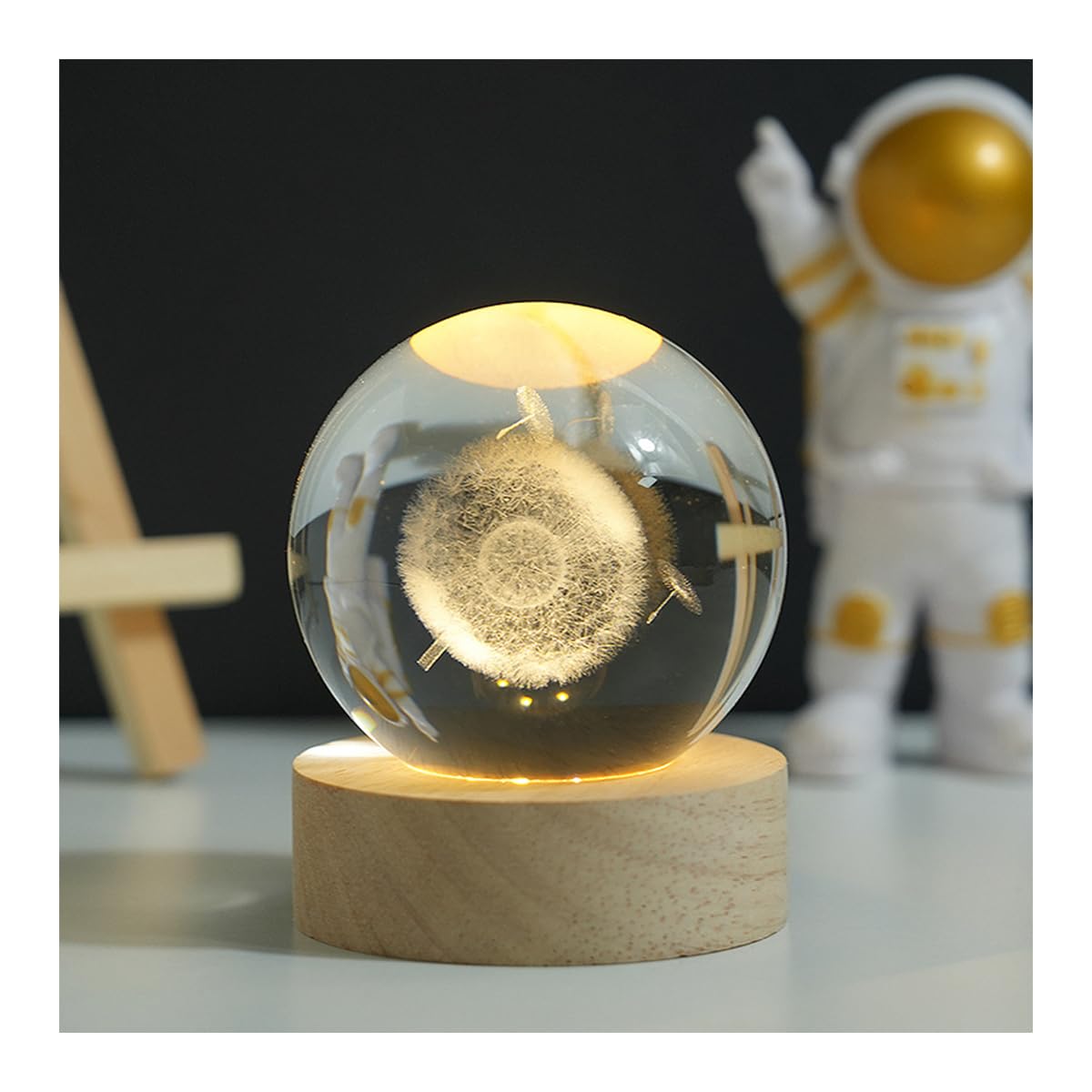 Lizihengpi 3D Crystal Ball Night Light Mood Lighting Cozy Comfort Gifts Home Decor lamp for Bedroom Space Lamps Happy Cozy Comfort Gifts (Dandelion)