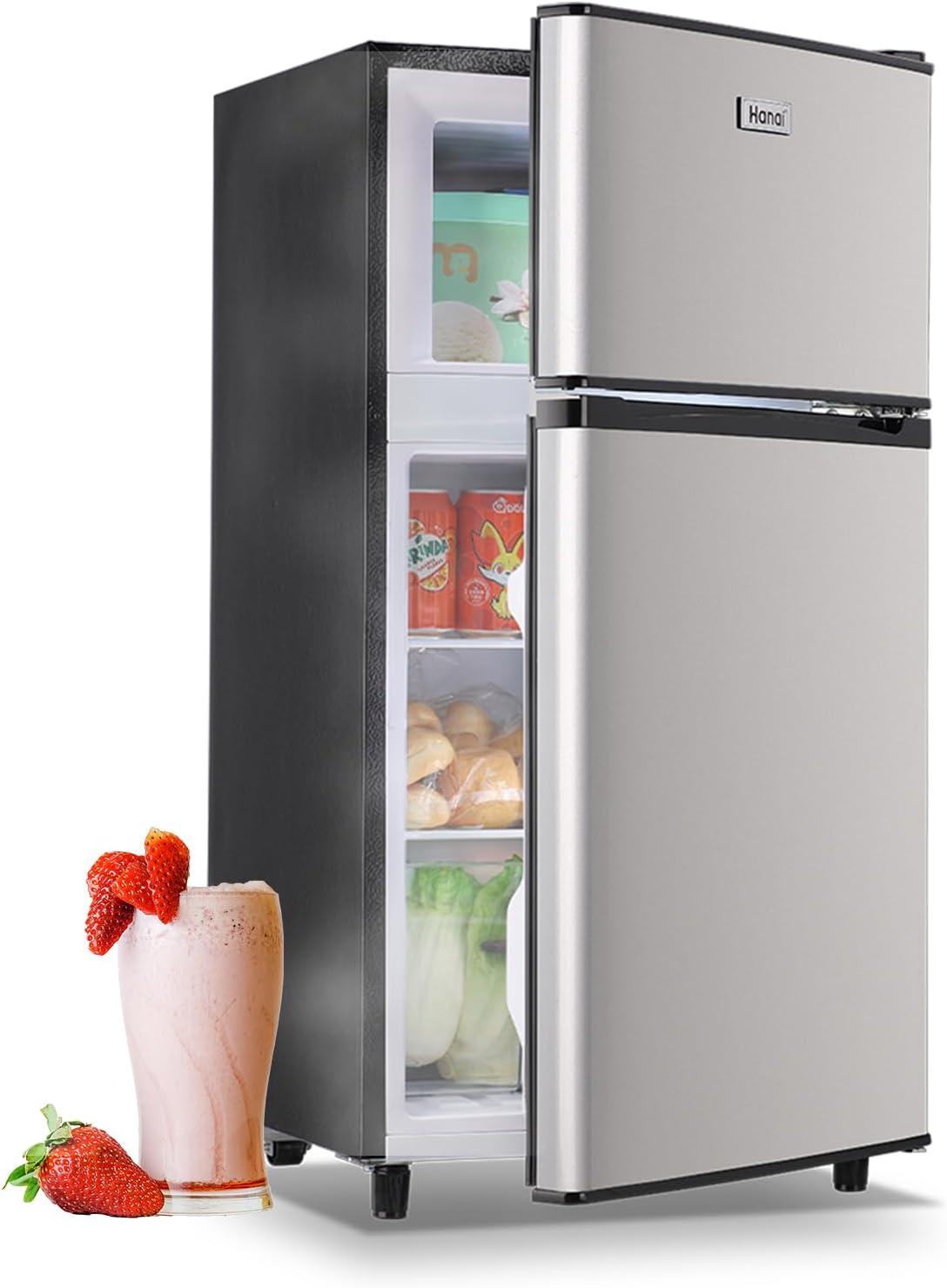 WANAI Mini Fridge with Freezer 3.5 Cu.Ft Double Door