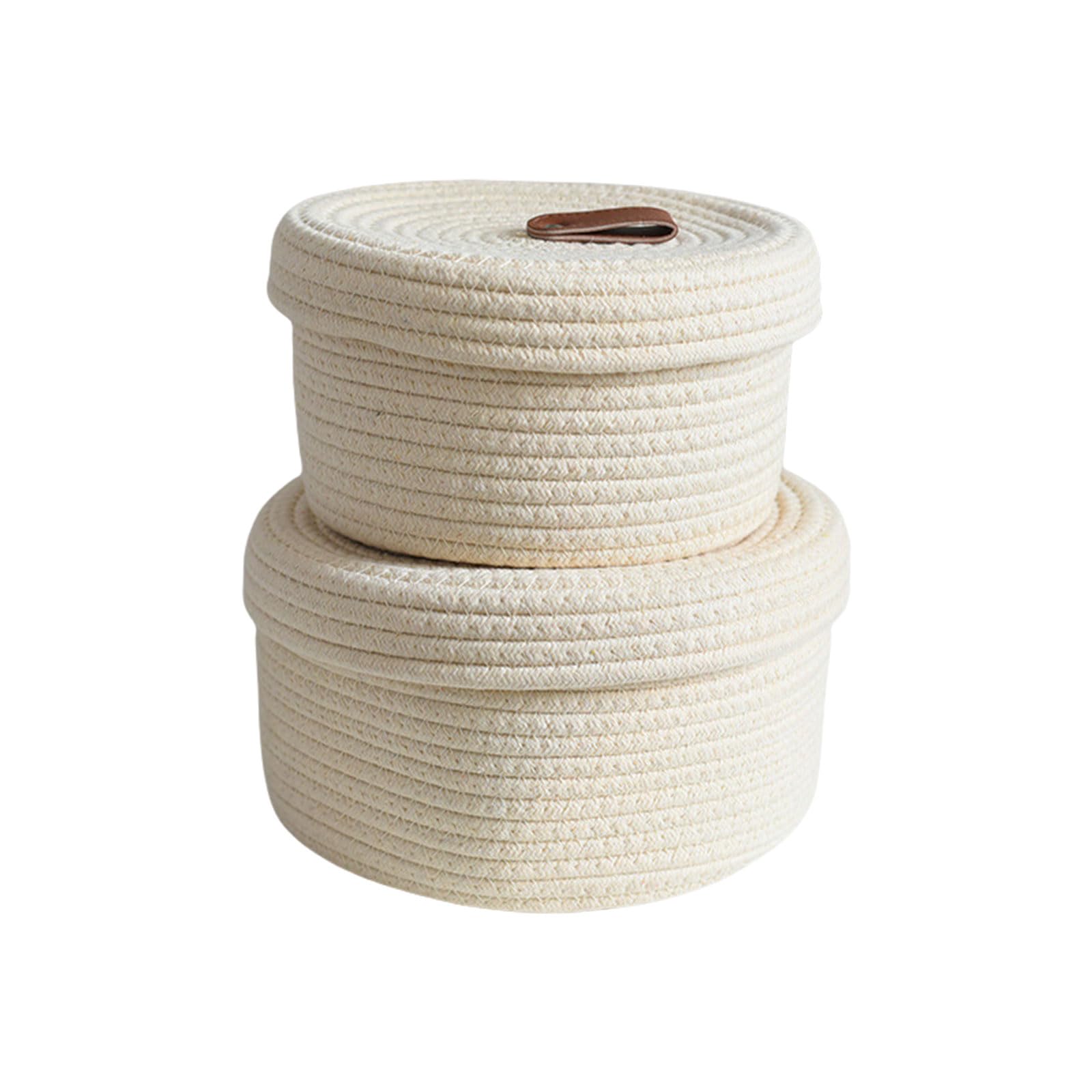 Tsmory A Set Of 2 Natural Sturdy Cotton Rope Baskets With Lid Ccessory For Efficient Storage Of Various Household Items