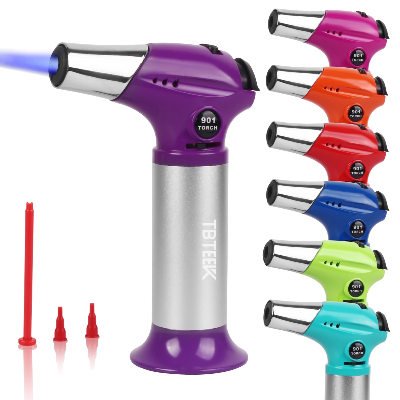 TBTeekButane Torch T901, Kitchen Torch Cooking Torch with Safety Lock & Adjustable Flame for Cooking, BBQ, Baking, Brulee, Creme, DIY Soldering(Butane Not Included), Purple