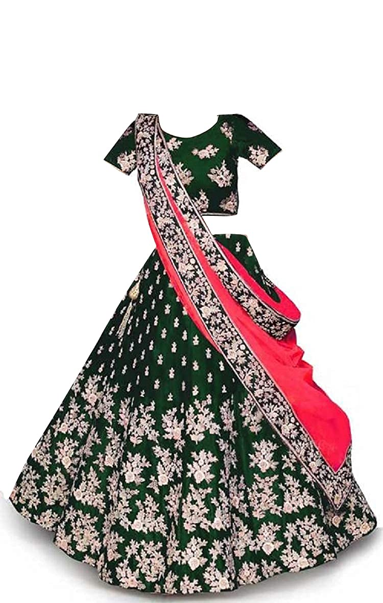 Girl's Taffeta Satin Semi-stitched Lehenga Choli