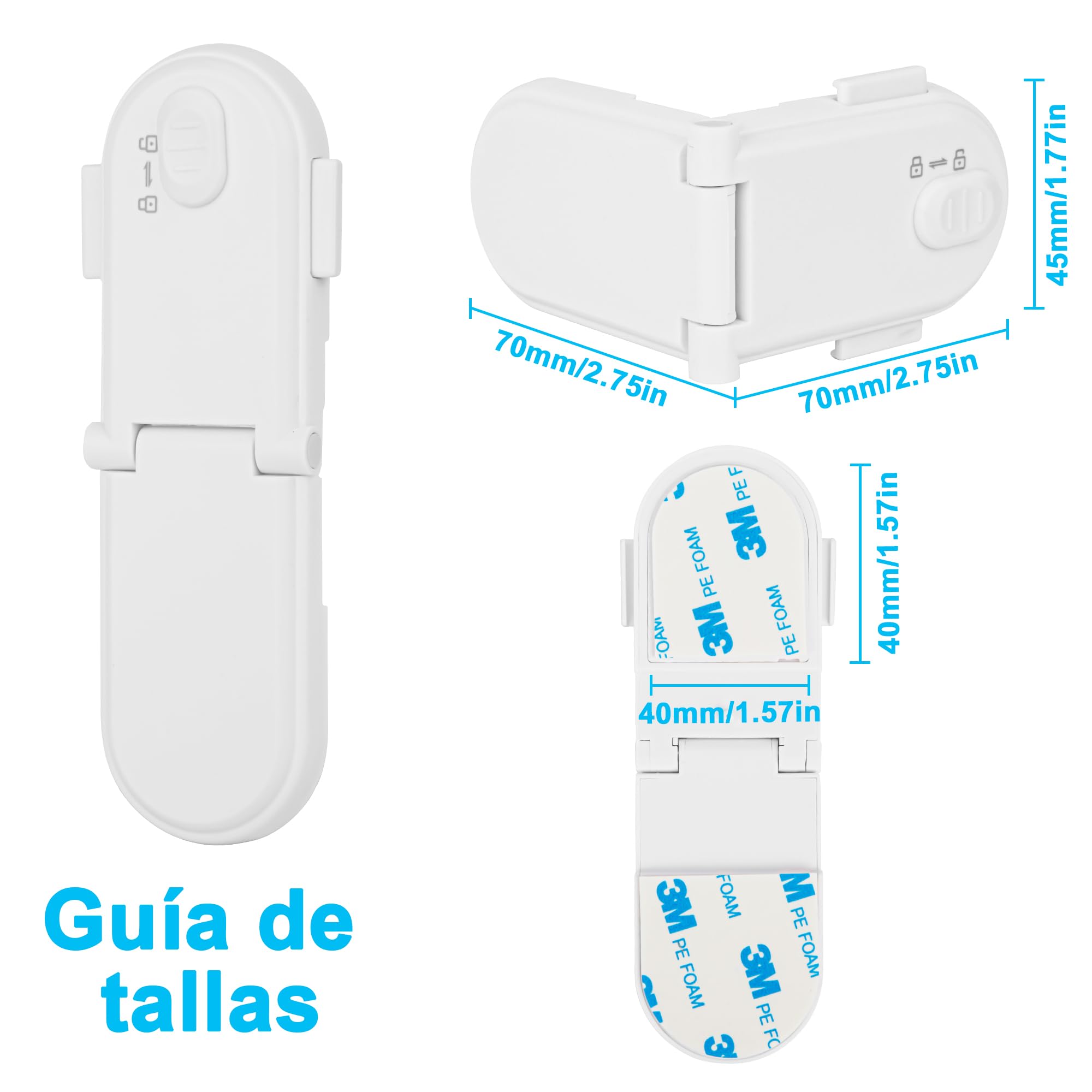 REDTRON Cerraduras de seguridad para niños con doble interruptor de seguridad (4 paquetes, blanco), Cerraduras seguras para bebés no tóxicas para armarios, Fácil instalación con adhesivo 3M
