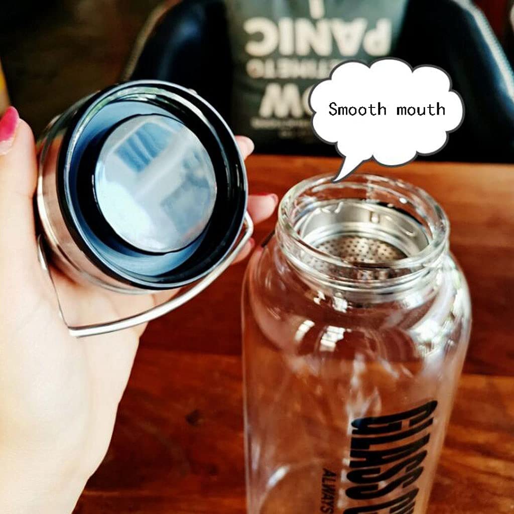 Bouteille Bouteille d'eau Carafe en Verre avec Filtre en Acier Inoxydable, Bouteilles À Boire pour Les Voyages en Plein Air/Sports/Escalade (1L, 1,5L, 2L) Sport Gourde Eau