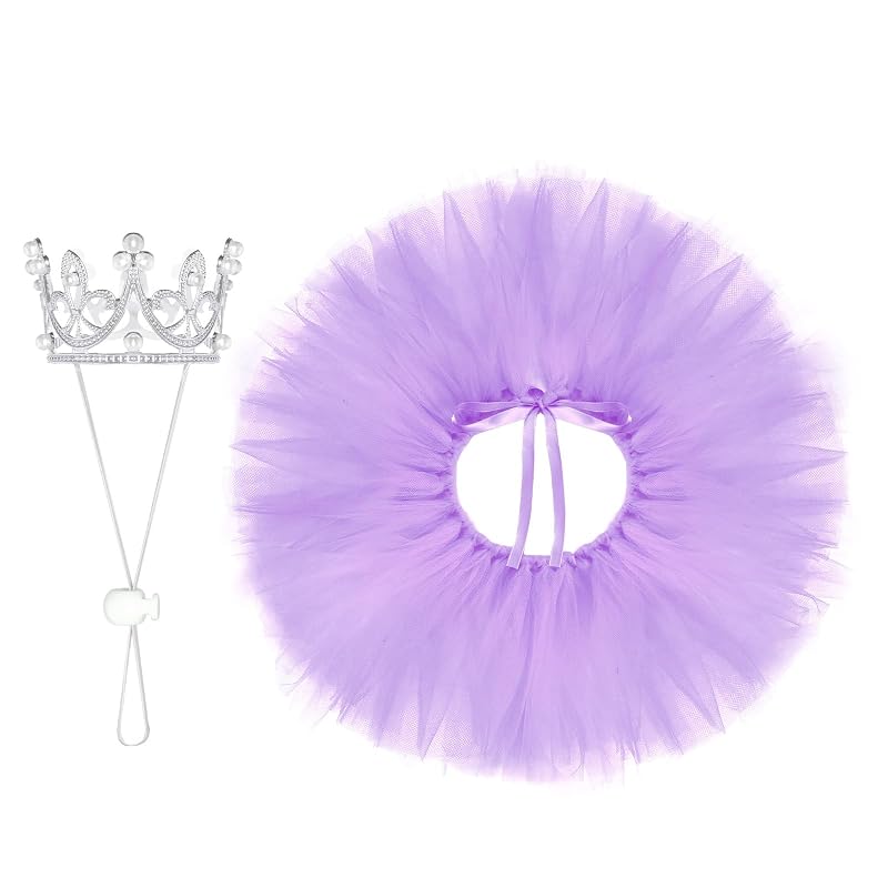 Vestido Tutu para Cães e Gatos com Coroa de Pérolas Yymobt Purple, Pacote com 2 peças