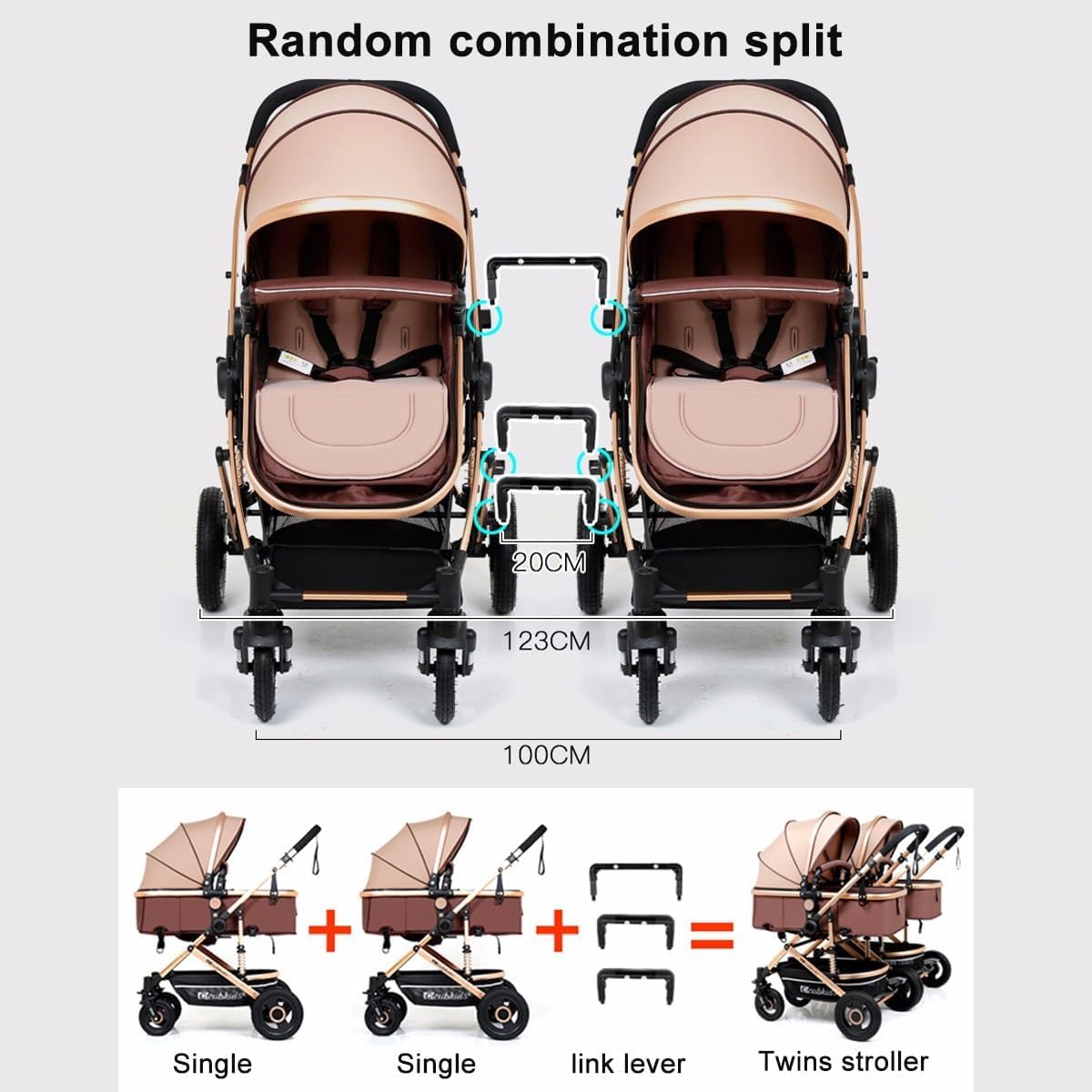 EYPKPL Poussette Double Poussette Double Pliable Confortable avec landaus à auvent et Panier de Rangement Poussette jumelle légère pour bébé