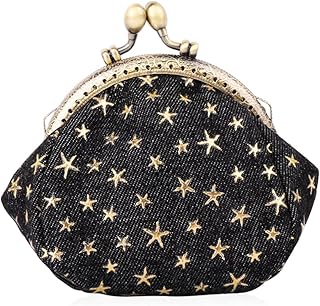 Oyachic Stella a Cinque Punte Portamonete Denim Coin Purse Portafoglio con Chiusura Clic-Clac Kisslock Borsa Portaoggetti per Monete (Nero)
