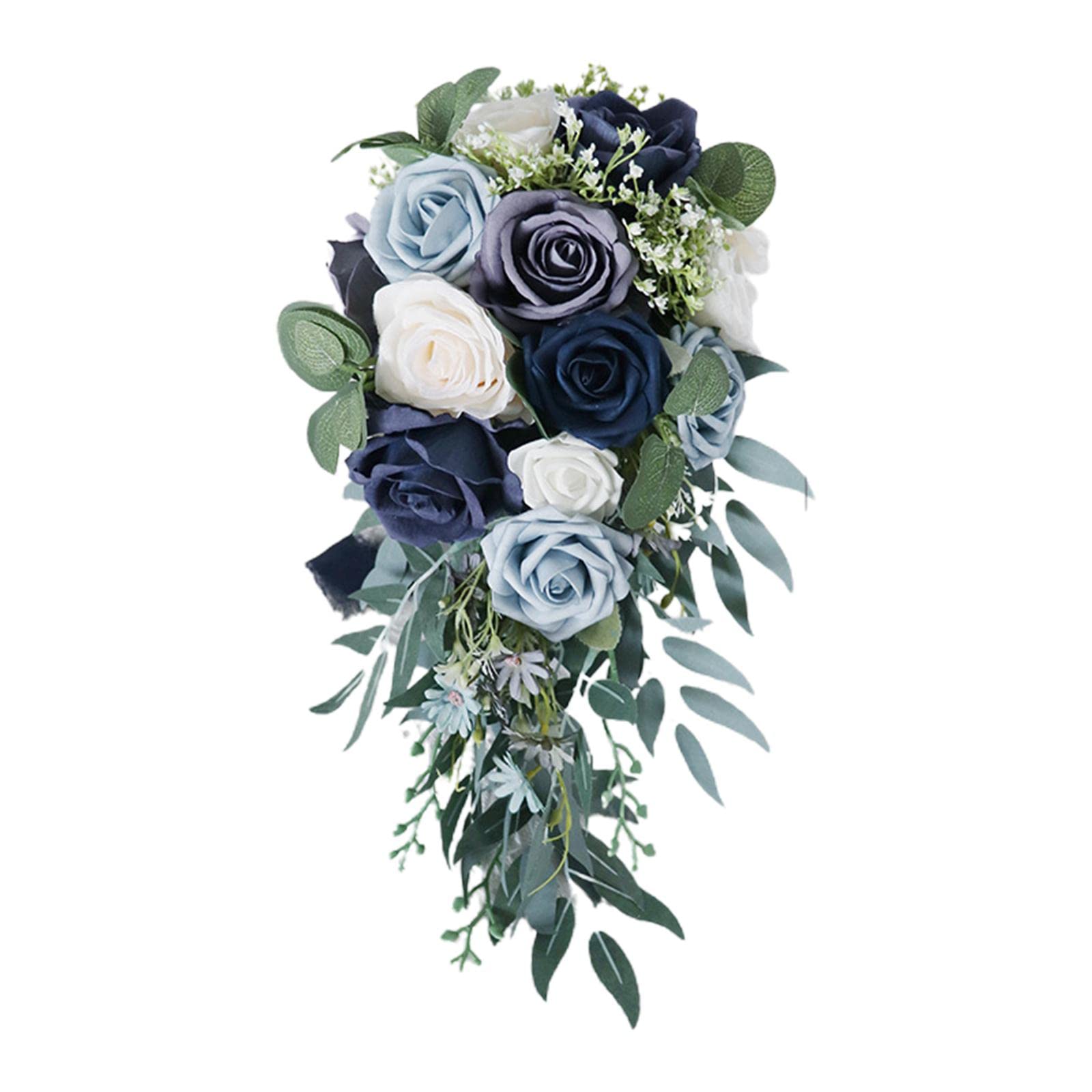 predolo Eleganter Hochzeits-Brautstrauß Rosen-Wasserfall-künstlicher Halte-strauß für Kirche-Zeremonie-Feiern-Dekor-, Blau