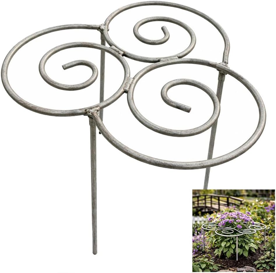 Metal Plant Support Ring, Garden Plant Support Stakes for Flowers Vegetables, Iron Plant Cage, Outdoor Plant Holder for Upright Growth Lawn Patio Garden Support Frame(L)