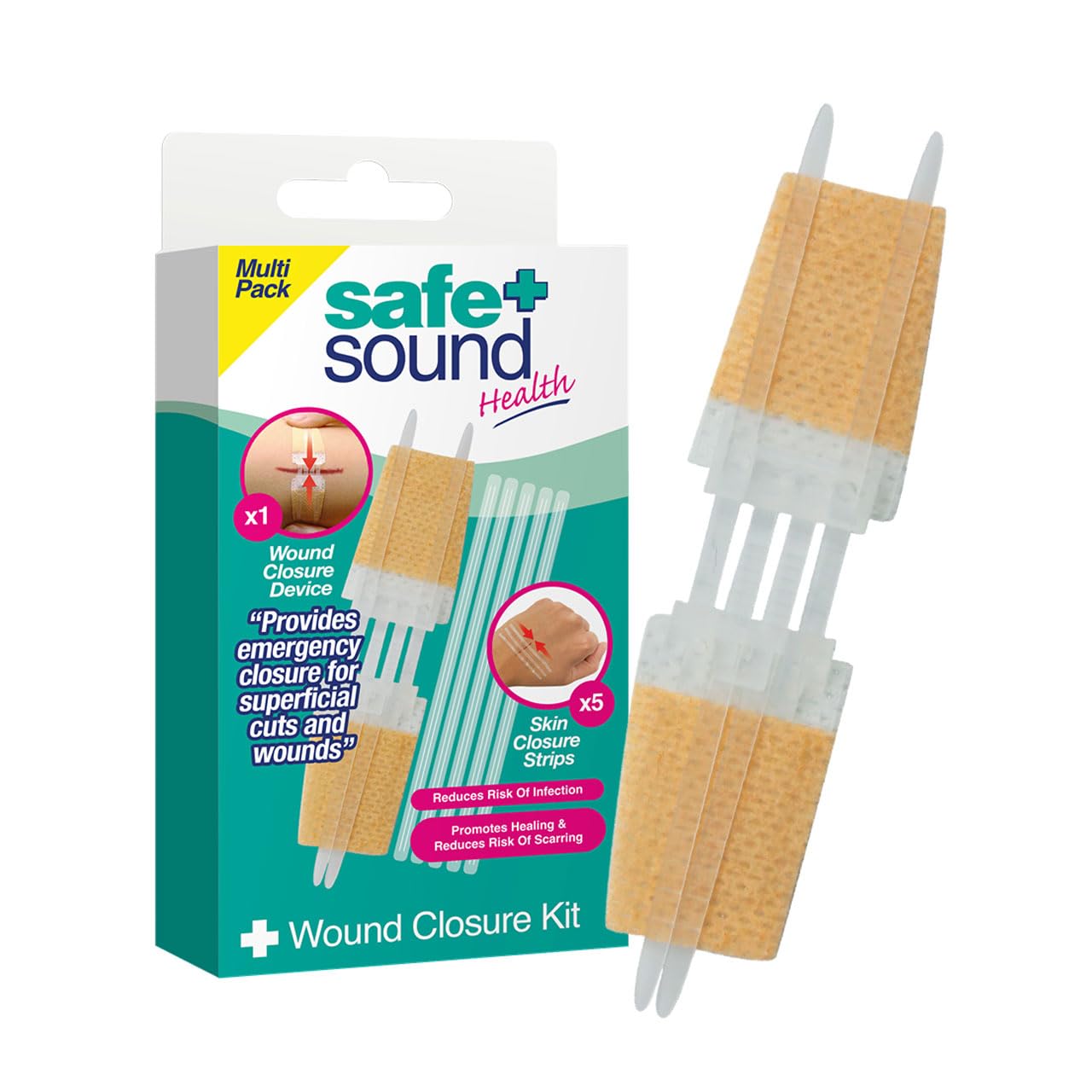 Safe & Sound Health Wound Closure Kit – Emergency First Aid for Superficial Cuts and Wounds – Promotes Healing & Minimises Scarring