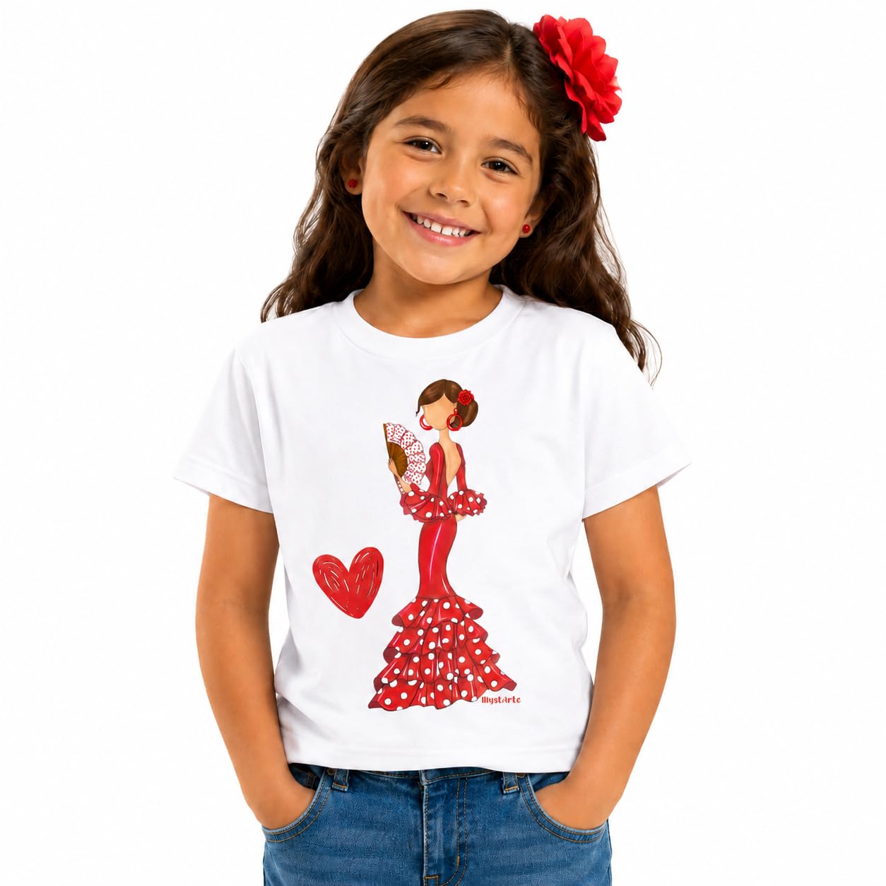 Camiseta Flamenca 100% algodón orgánico de Manga Corta para niña