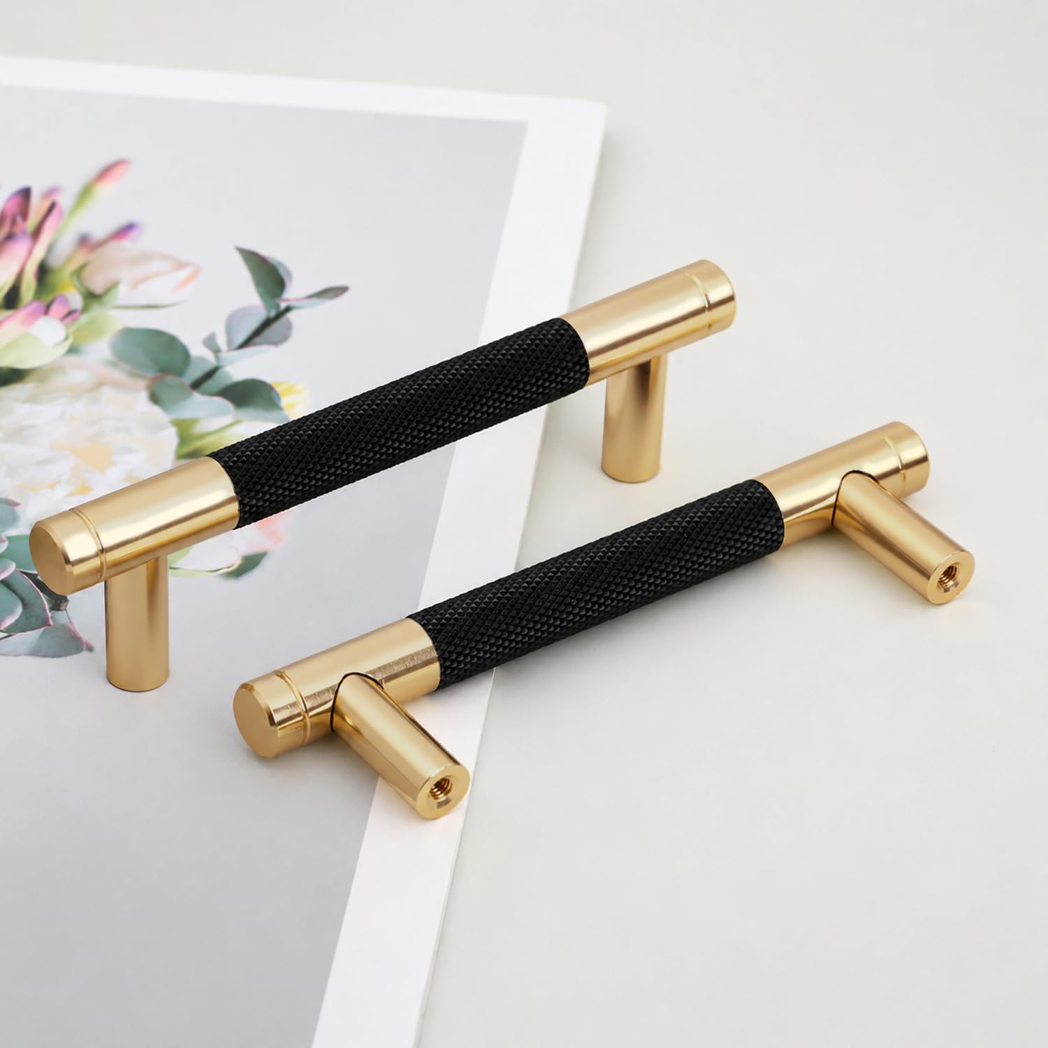 Pexintek 6 Pack Gold Modern Cabinet Handles 96mm Hole Centers Kitchen Bathroom bedrooms Study Furniture Door Vintage Pulls with Screws for Cupboards Drawer Wardrobe Dresser (Golden Black)