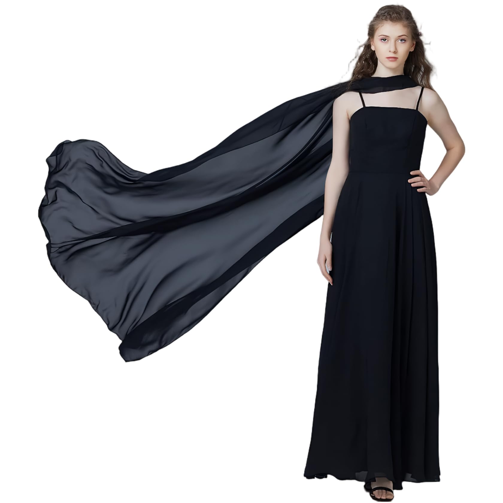 Cape en mousseline de soie pure pour femmes 59 pouces, châle de mariée élégant pour les mariages et les soirées, châle poncho