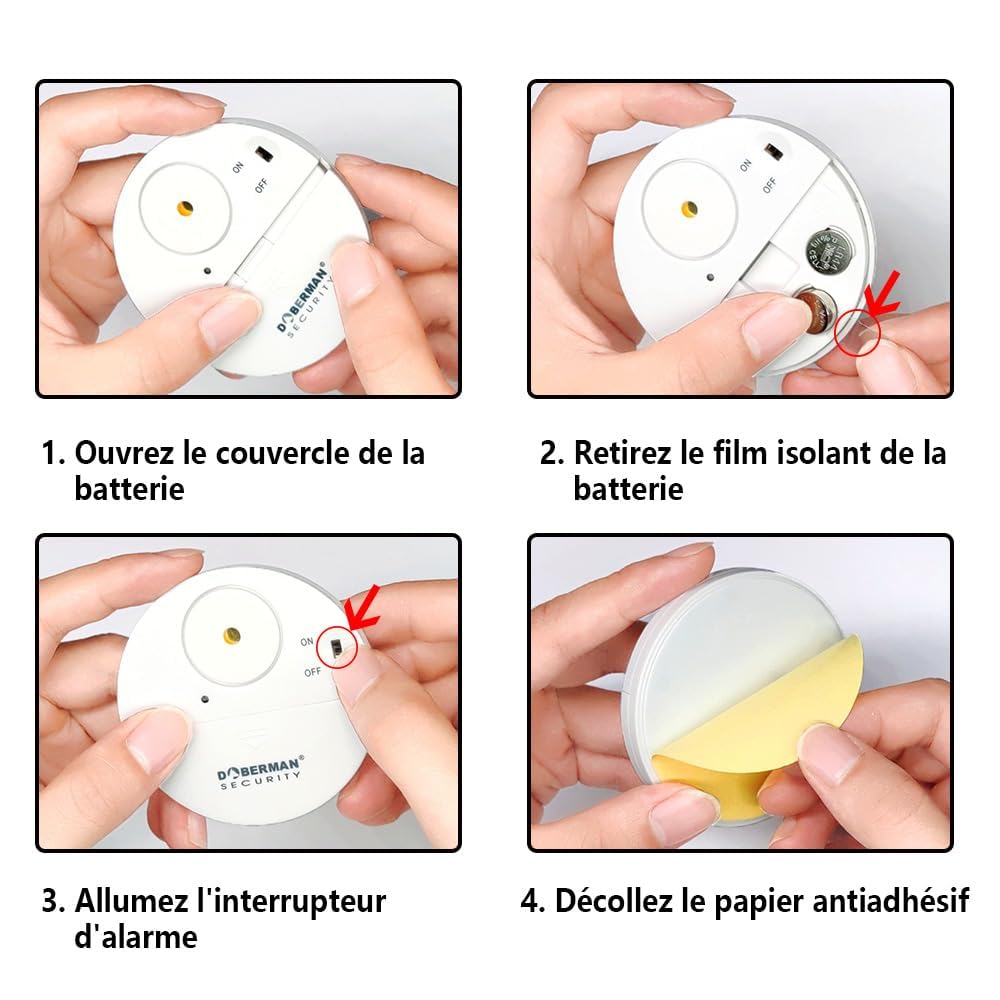 WER Doberman Alarma de Ventana ultradelgada de Seguridad, Alarma Fuerte de 100dB y sensores de vibración, Alarma antirrobo de diseño Moderno y Ultrafino con Respaldo Adhesivo (12 Paquetes)