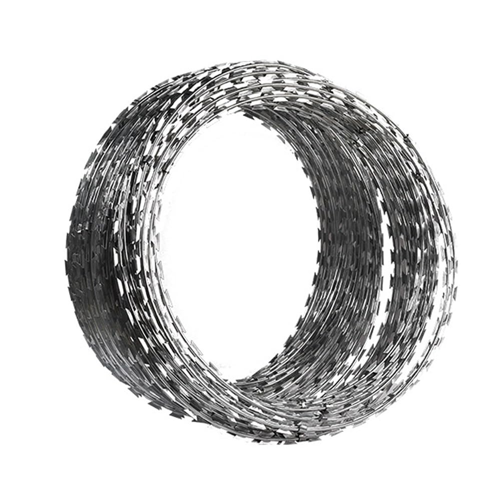 Filo spinato, Recinzione in Rete Metallica di Acciaio Inox 304, Striscia di Filo spinato per Giardino, Facile da Piegare (Colore: Argento - 45 cm/Doppia Spirale, Lunghezza: 20 Metri)