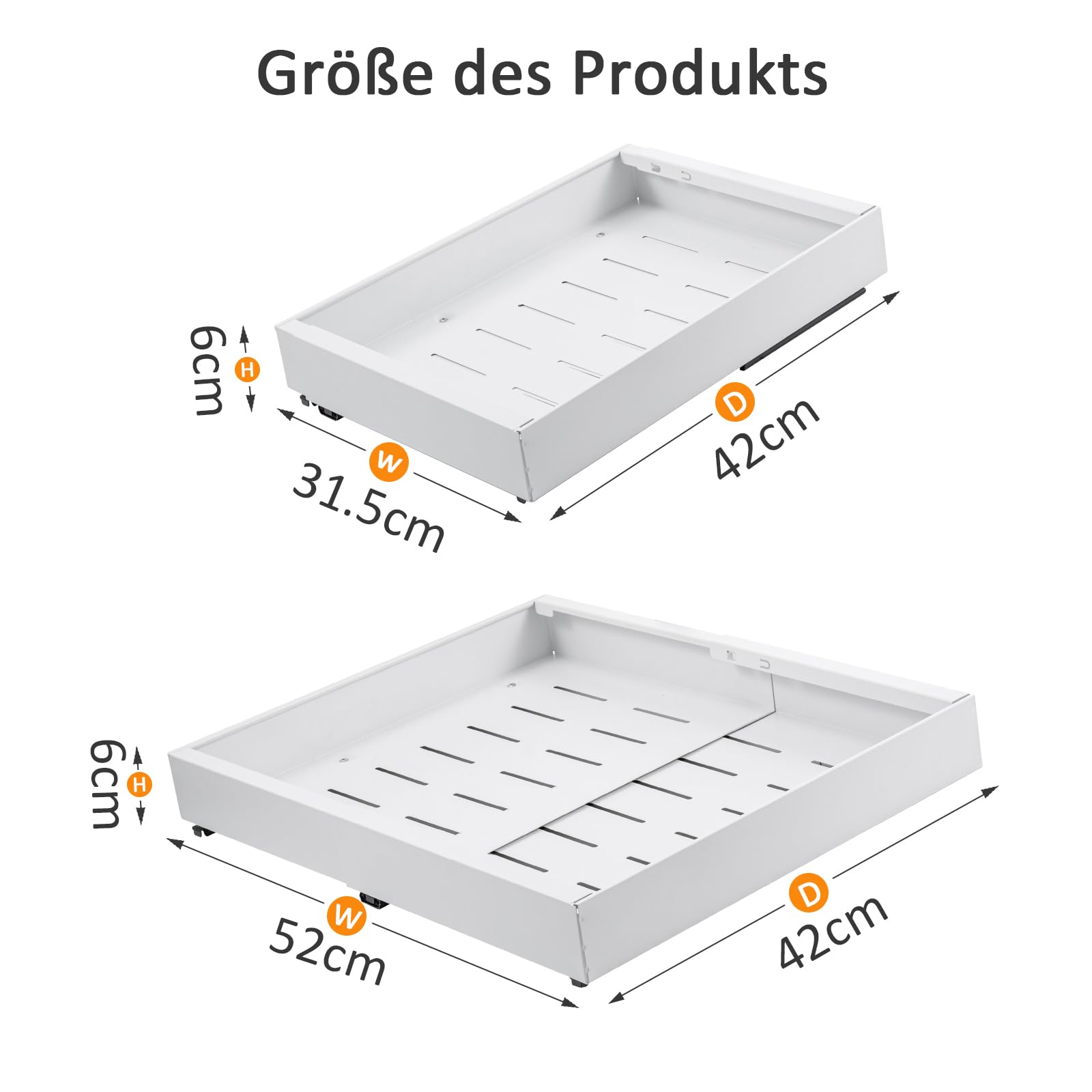 Trintion Teleskopschublade, Erweiterbar Ausziehbare Schubladen-Aufbewahrungsregale Verstellbare Breite (32-53cm) für mit Klebefolie,für Küche und Badezimmer Küchenschränke (Weiß)