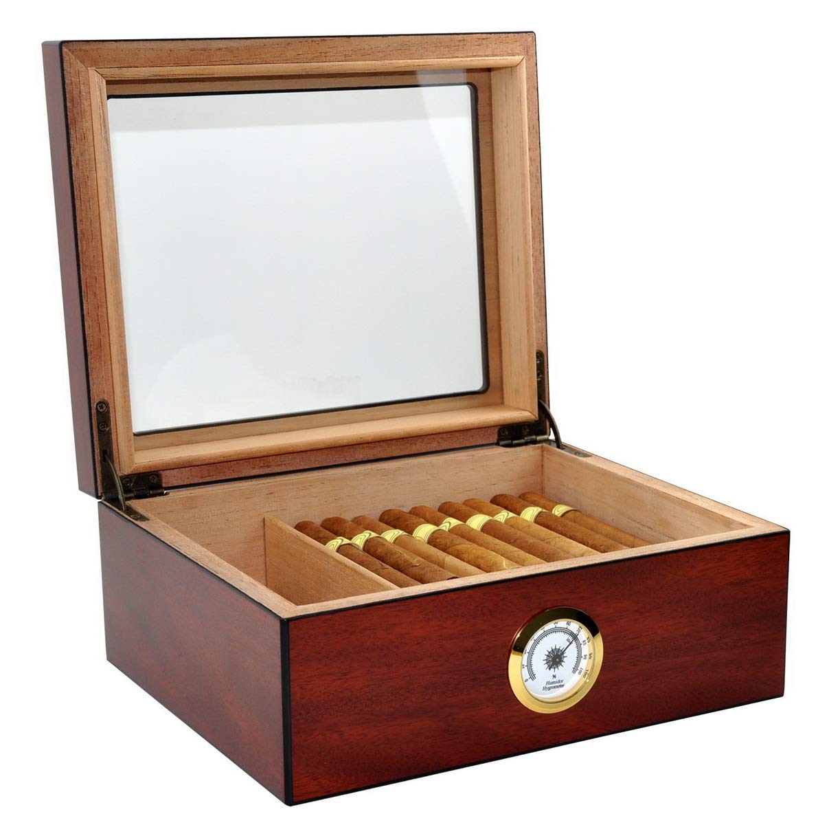 Humidor à Cigares GERMANUS Voyage - Bois De Cèdre Espagnol, Hygromètre, Humidificateur - Capacité 5-8 Cigares - Noir, Dimensions 19x13x4.5 Cm