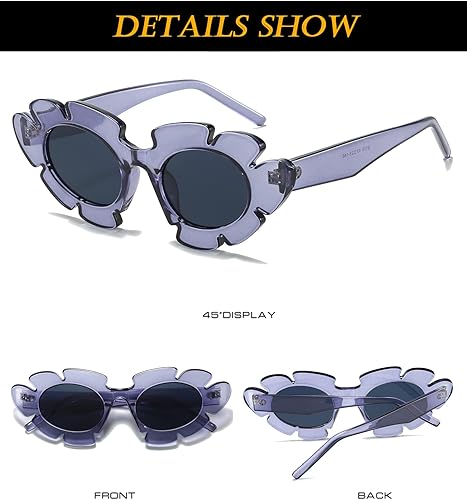 Miniatura 5 de EYLRIM Lentes de sol con diseño de flor de ojo de gato para mujer, a la moda, divertidos, lindos lentes de sol con protección UV 400 (04 gris