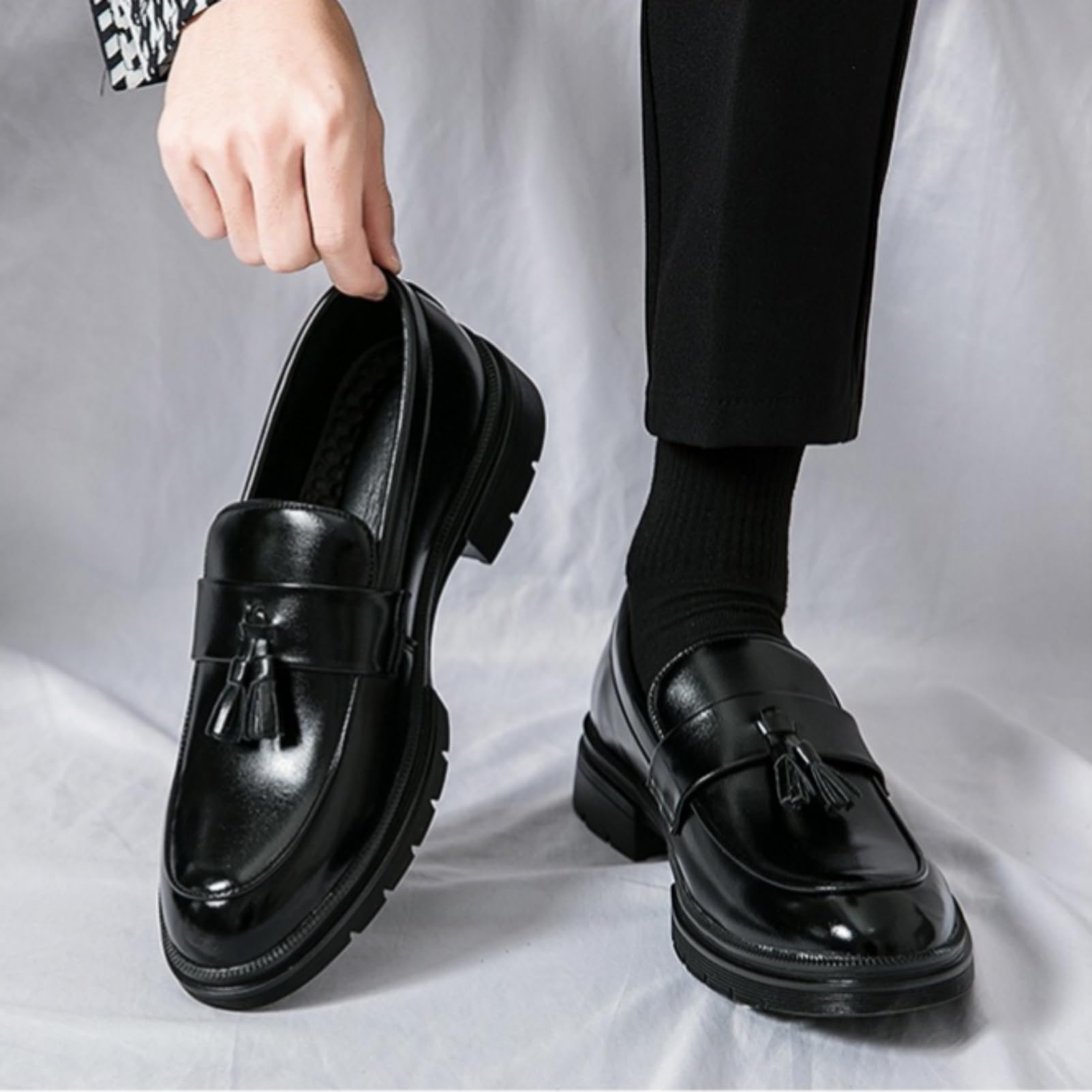 Amtopiyo Herren Intelligent Quaste Penny-Loafers Mikrofaserleder Slipper Formell Anzugschuhe