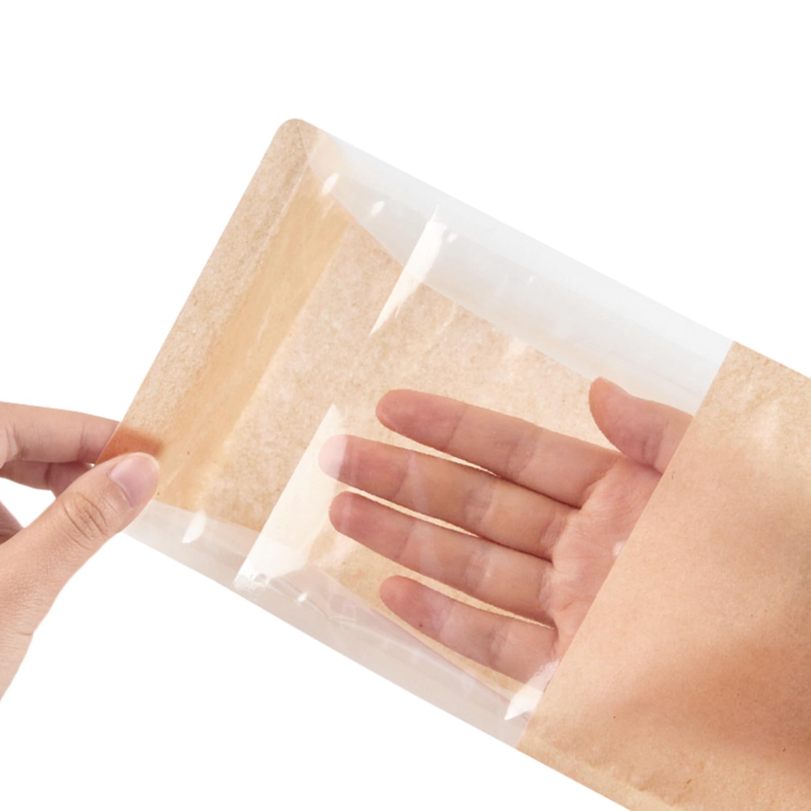 Ocmoiy 50 bolsas de panadería con ventana, bolsa de pan resellable, bolsas de pan con cierre frontal transparente para empacar galletas, pan, palomitas de maíz, bolsas de papel