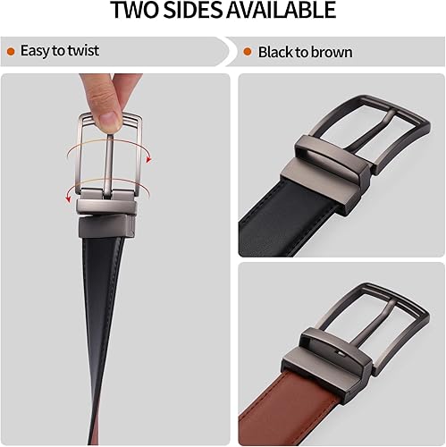 Miniatura 5 de SENDEFN Mens Leather Belt Rotated Buckle Reversible Casual Jeans Dress Belts 1.25" Wide With Gift Box