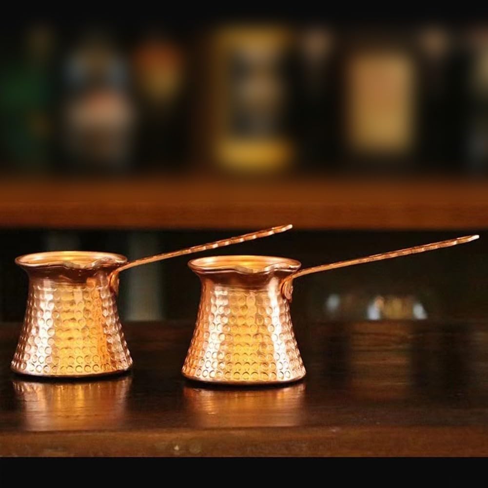 Zoegneer Autentica caffettiera turca in rame placcato in rame con fiamma, tazza da barista con fiamma