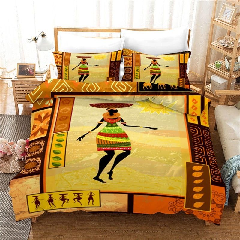 Housse de Couette 240 x 260 Jaune Millésime avec 2 Taies d'Oreiller Parure de Lit en Microfibre