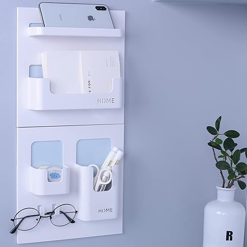 Miniatura 7 de Estante de noche con gel adhesivo fuerte, soporte organizador de montaje en pared para teléfono celular, lentes, control remoto, llaves, estantes