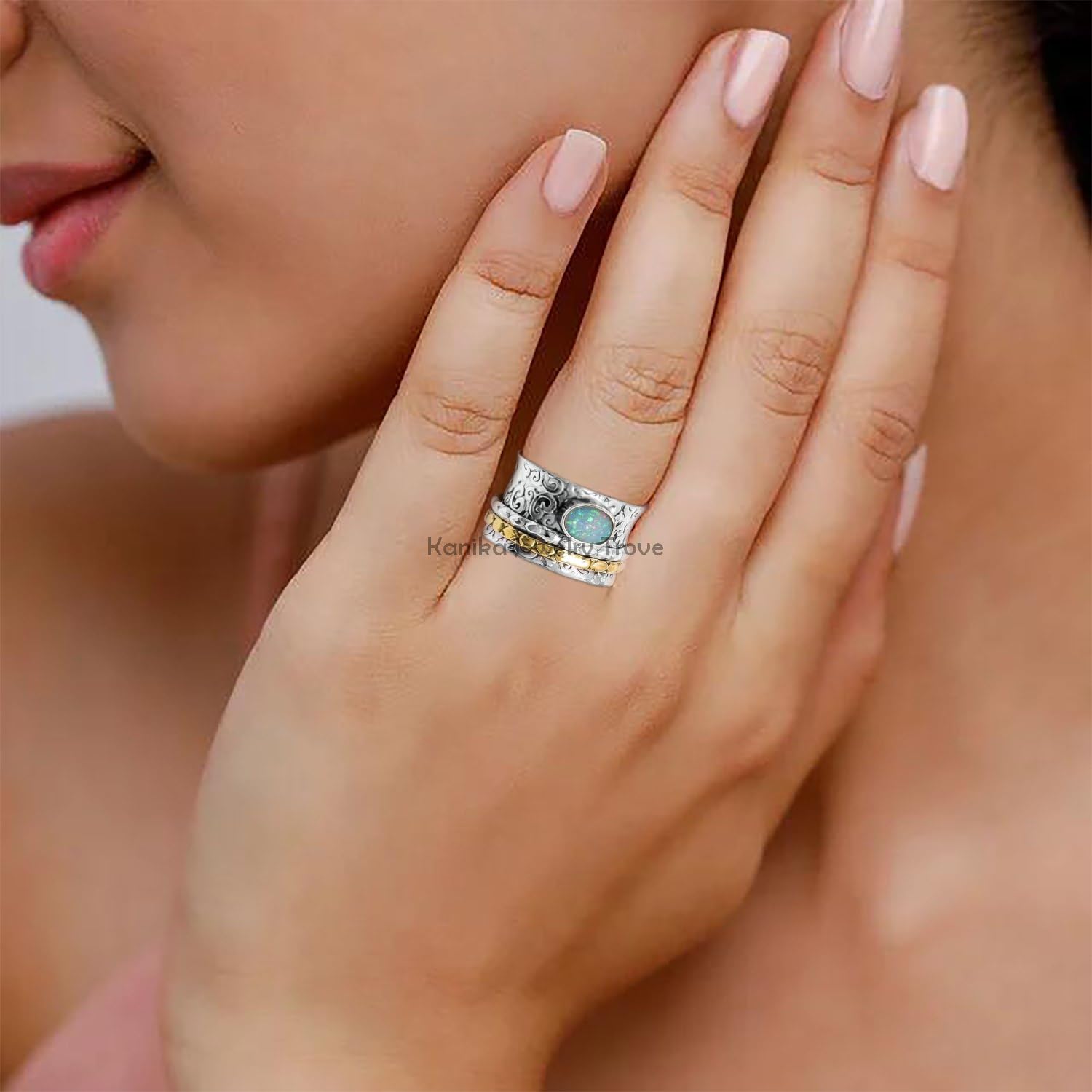 Äthiopischer Opal Ring, 925 Sterling Silber Spinner Ring, Designer Band Ring, Statement Ring