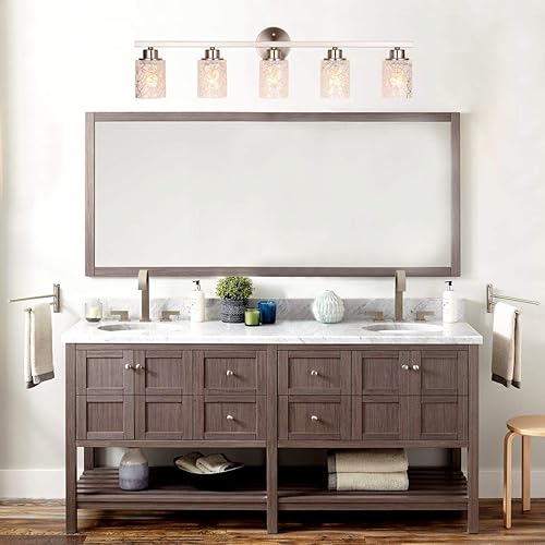 Miniatura 2 de ALICE HOUSE Luces de tocador de 37 pulgadas, iluminación de pared de 5 luces, luces de baño de níquel cepillado sobre el espejo, iluminación de