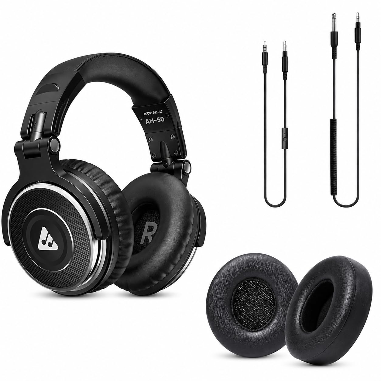 Audio Array AH-50 Professional DJ Headphones with 50mm Drivers, Dual Detachable Cables with mic, Buddy Share Technology & AH-50 Replacement Protein Leather Ear Pads|for Studio Monitoring & Mixing-image-31