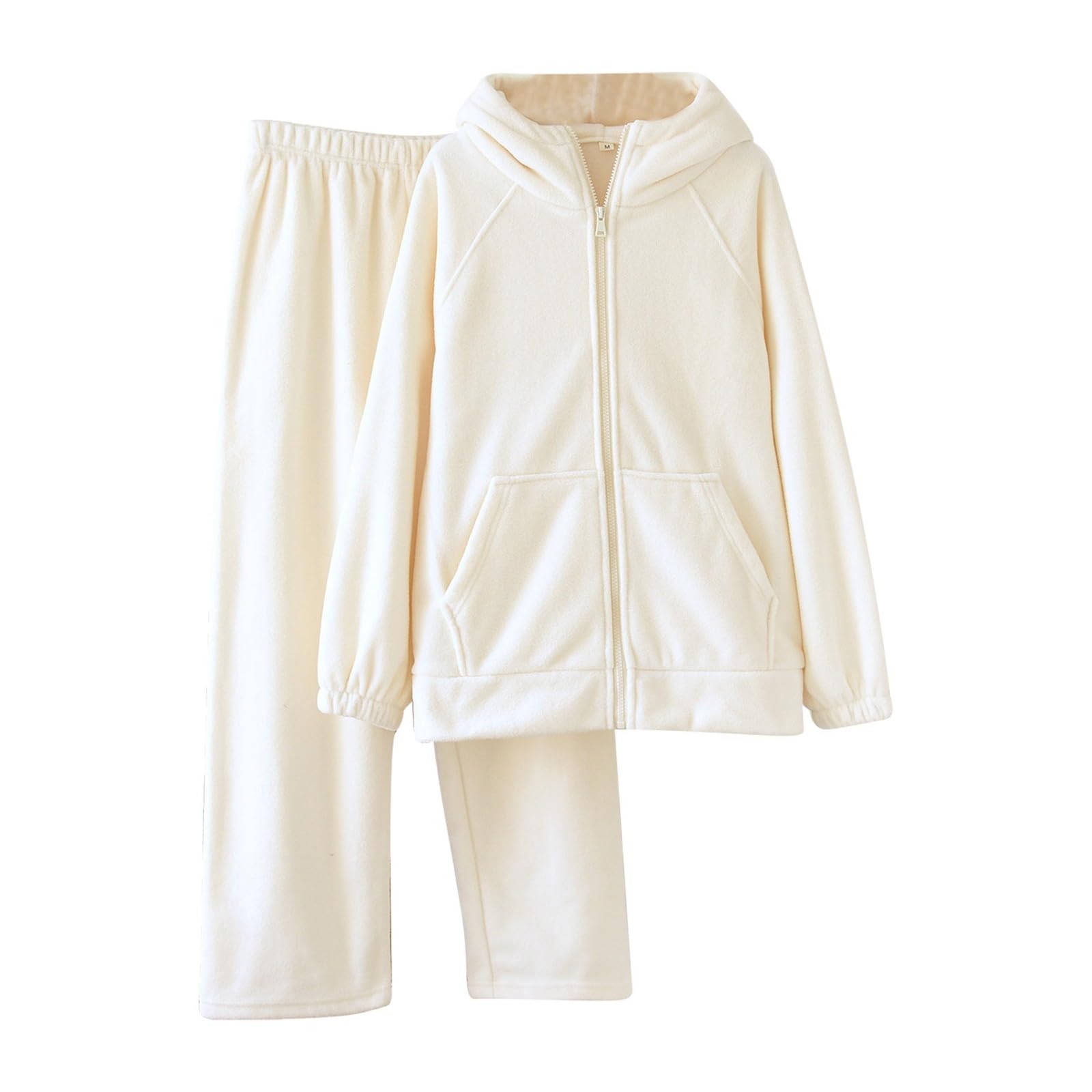 Generisch Pigiama da donna, lungo, invernale, con fodera in peluche, chiusura lampo, con tasche e soffici, morbidi pantaloni da sonno, in due pezzi, per attività all'aria aperta