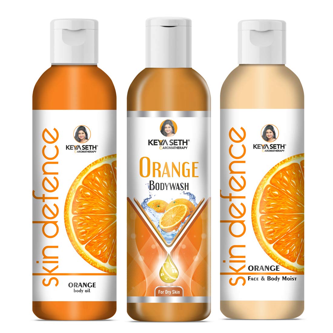 Keya Seth Aromatherapy Complete Body Care Combo Enriched with Vitamin C, Orange Body wash 200ml + Skin Defence Orange Body oil 200ml + Orange Face & Body Moisturizer 200ml