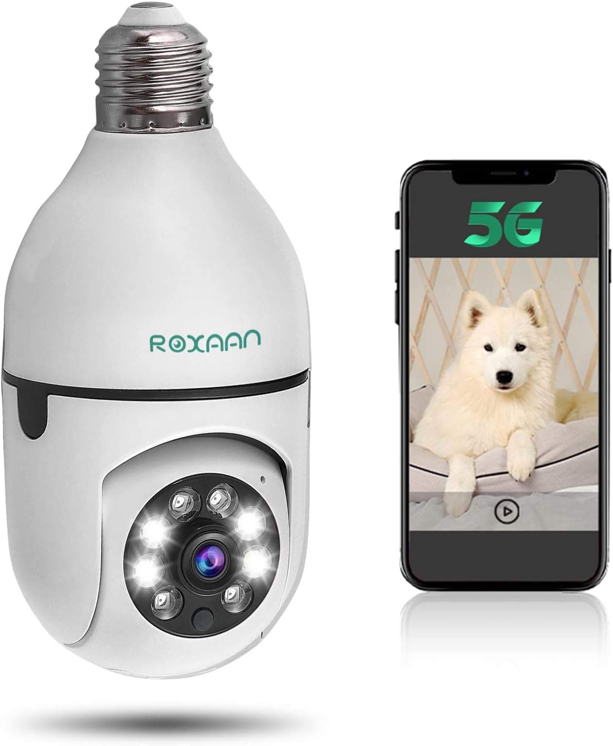 Light Bulb Security Camera 1080P WiFi 2.4Ghz 5G Dual Band 360 Degree WiFi Outdoor Panoramic IP Camera Wireless Security Camera System with Night Vision, 2-Way Audio, Motion Detection Alarm