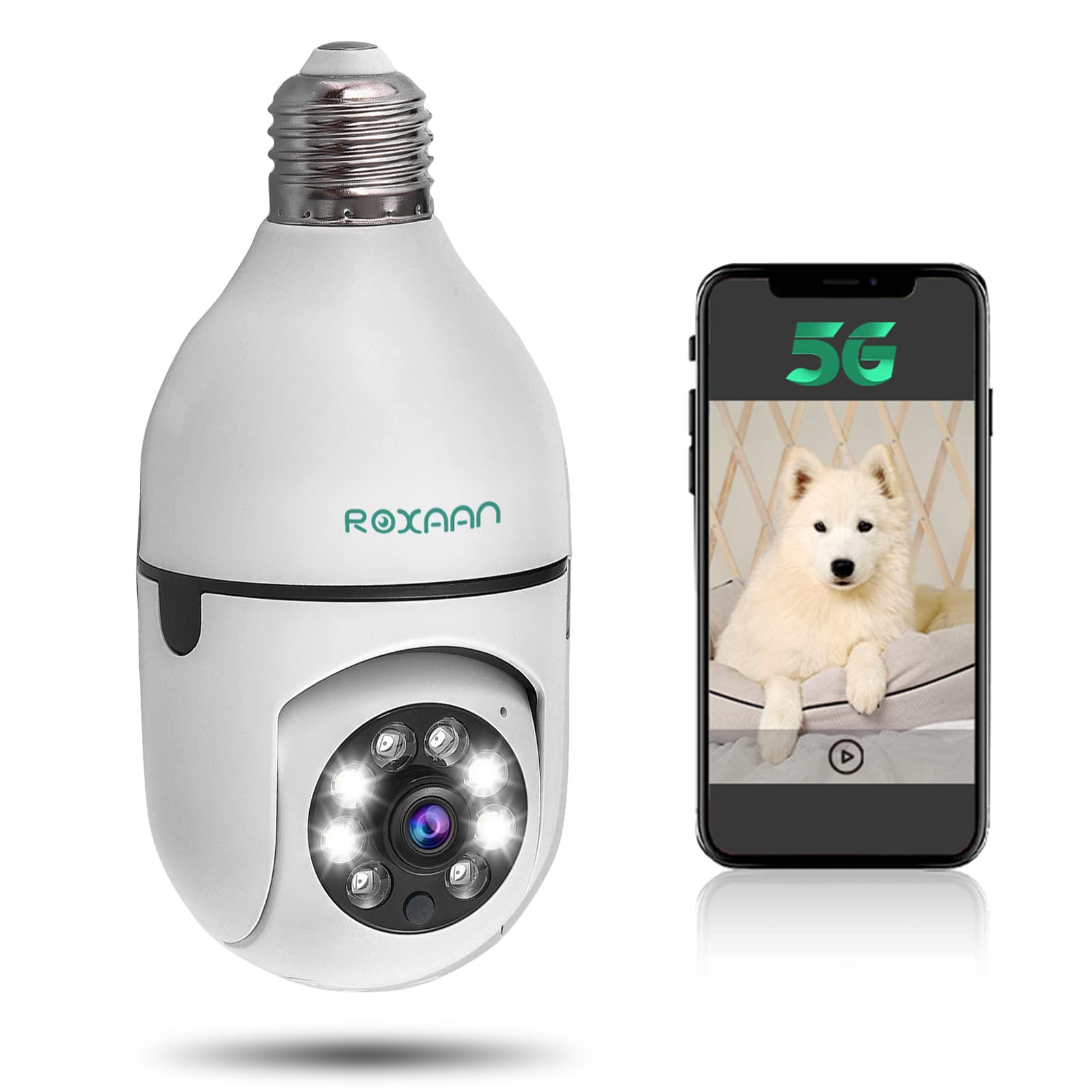 Light Bulb Security Camera 1080P WiFi 2.4Ghz 5G Dual Band 360 Degree WiFi Outdoor Panoramic IP Camera Wireless Security Camera System with Night Vision, 2-Way Audio, Motion Detection Alarm