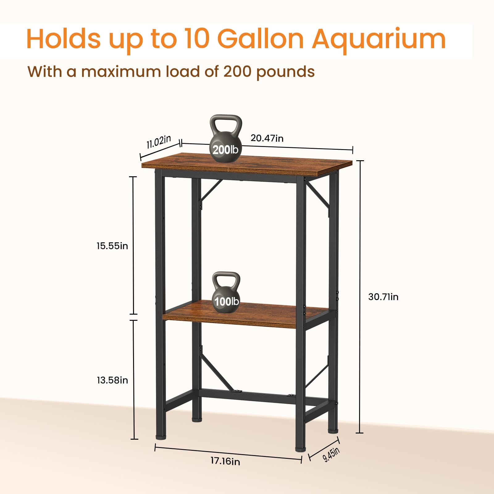 Snughome Aquarium-Ständer, 2-stöckige Aufbewahrungsregale, robuster Terrarienständer für Zuhause, Büro, Aquarium, 52 cm L x 28 cm B x 78 cm H, rustikales Braun