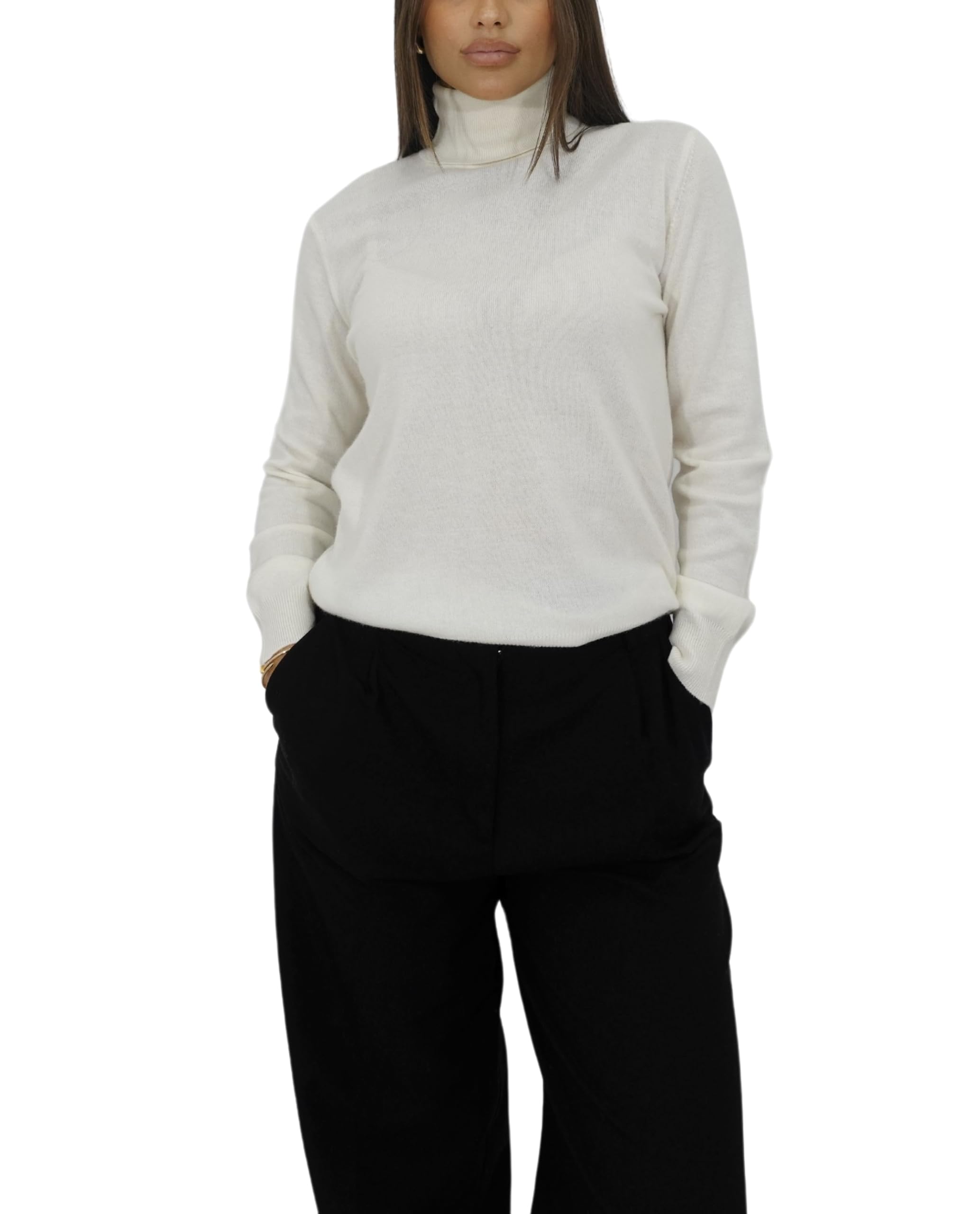 Win's Women's Wool and Cashmere Turtleneck Sweater, Made in Italy, off-white, S