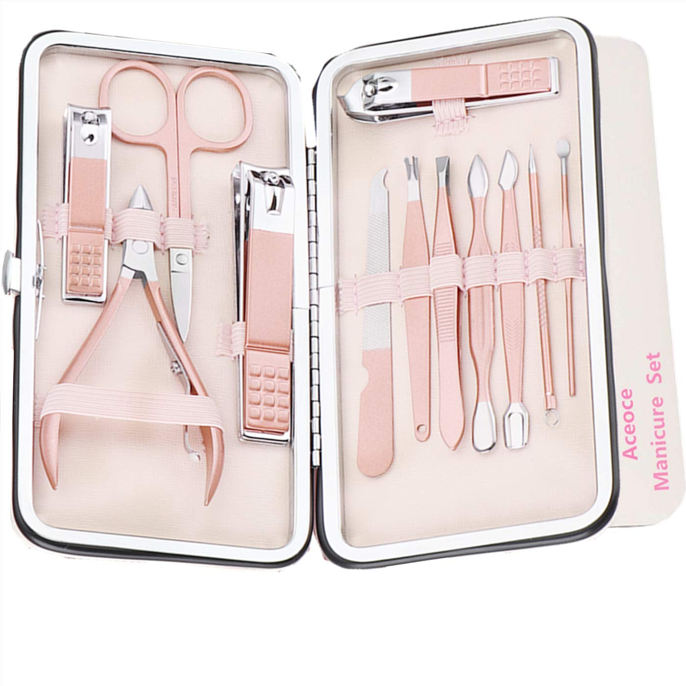 KIRA 12 Pcs Manicure Set Nail Clippers, Stainless Steel With Peeling Knife, Nail Cleaning Knife, Acne needle, Blackhead Tool Leather Travel Case (Rose Glod)-image-17