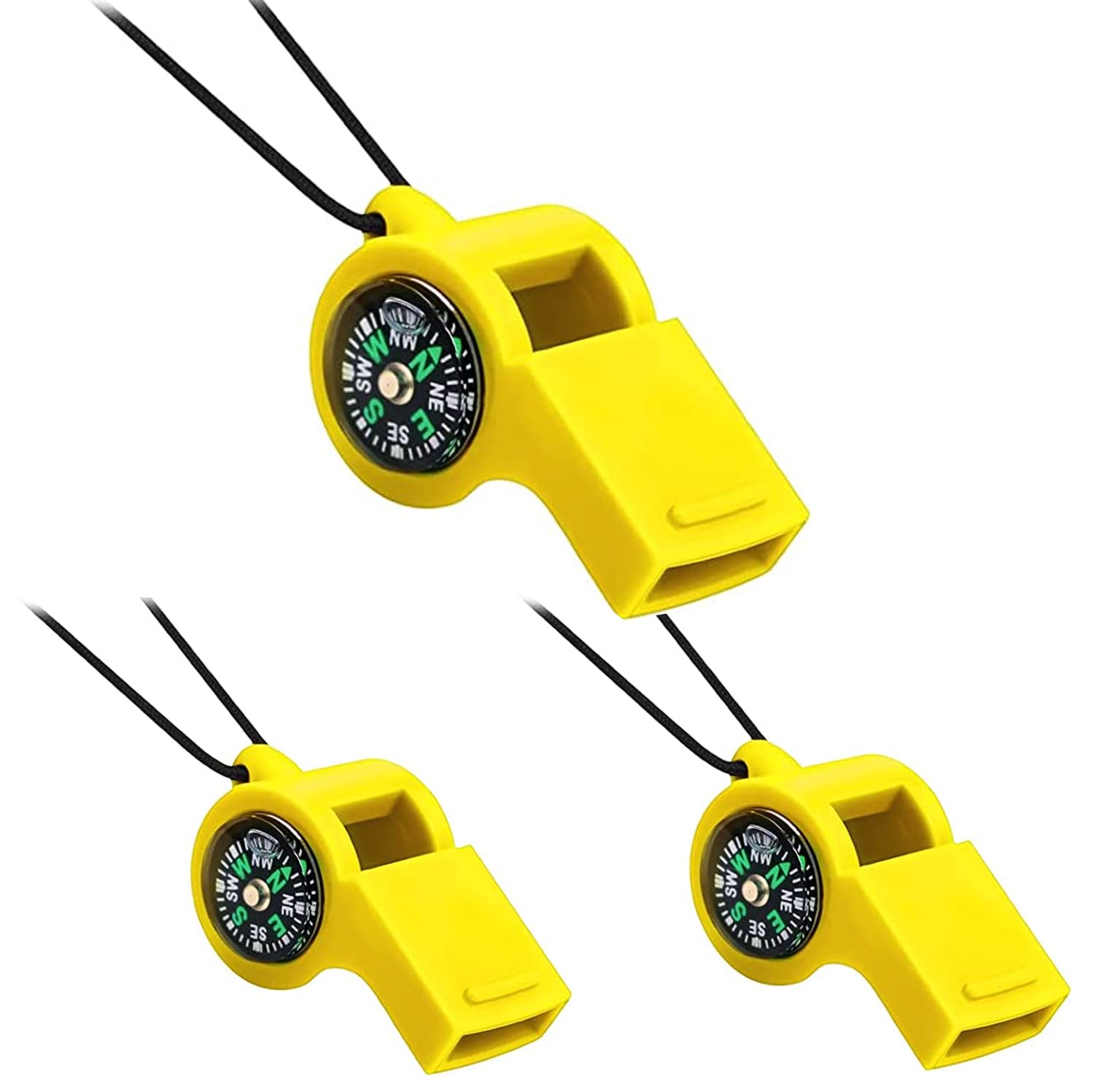 RubikWhistles 3 Pieces, Multi-Functional 2-in-1 Survival Loud Crisp Sound Whistles with Lanyard for Referees Coaches Outdoor Camping Hiking