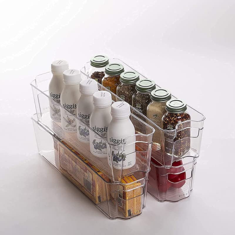 Refrigerator Organizer Bins Stackable Fridge Organizers Clear Plastic Pantry Storage Racks for Freezer Kitchen Countertops Cabinets (Set of 2)